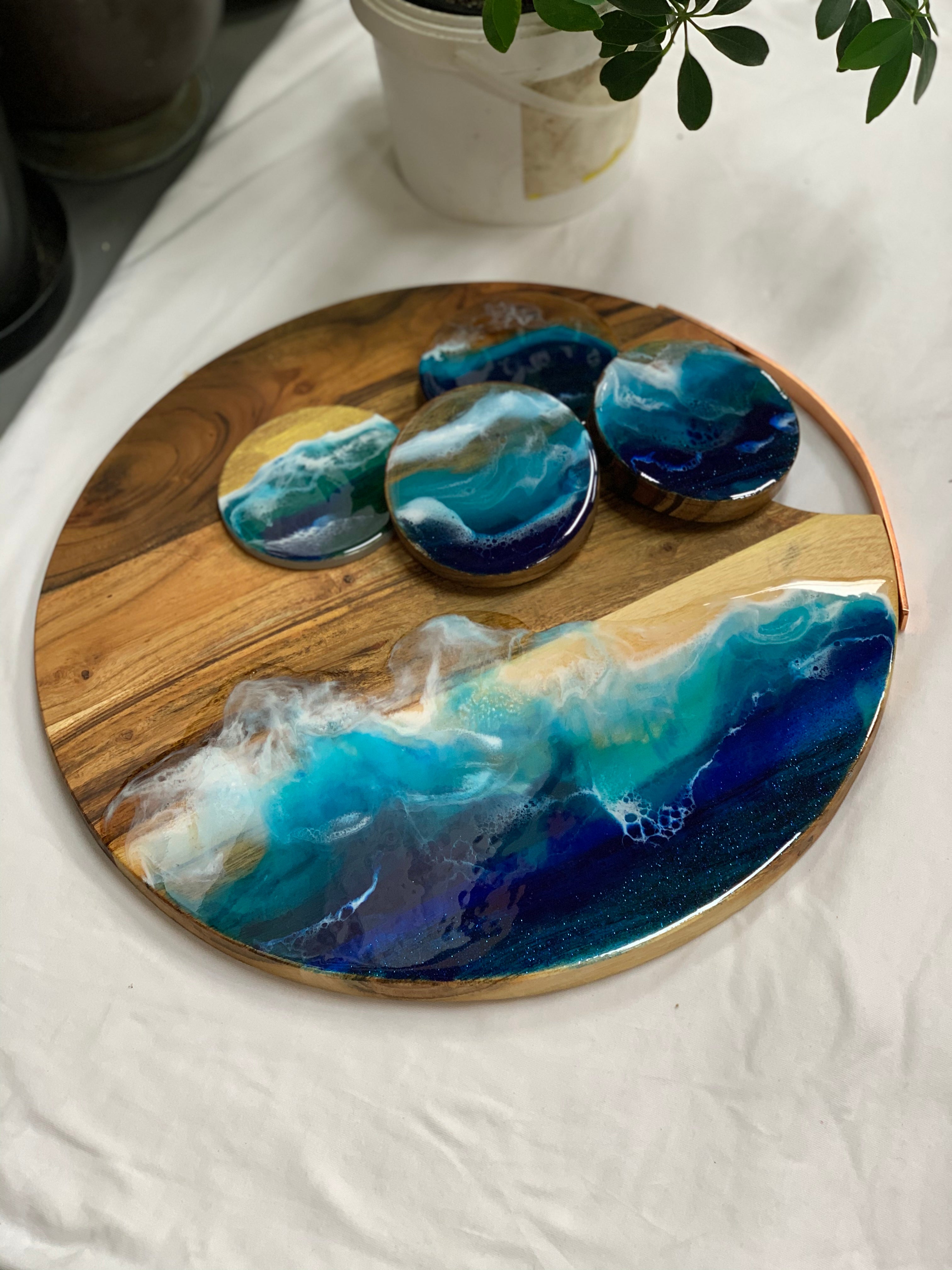 Round serving board | Ocean waves | charcuterie board | Christmas gift | serving board