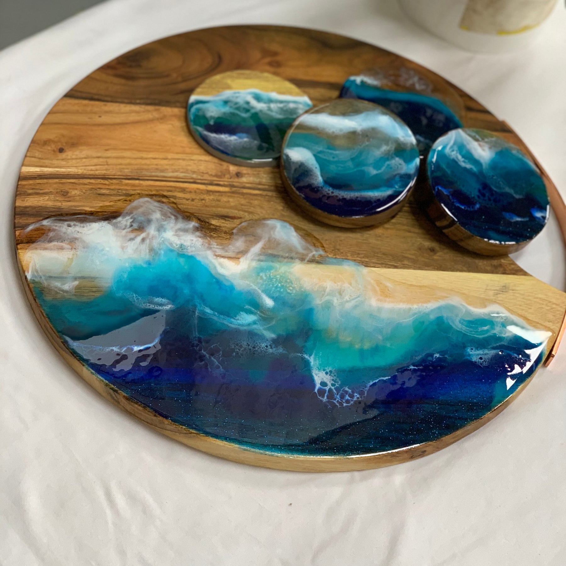 Round serving board | Ocean waves | charcuterie board