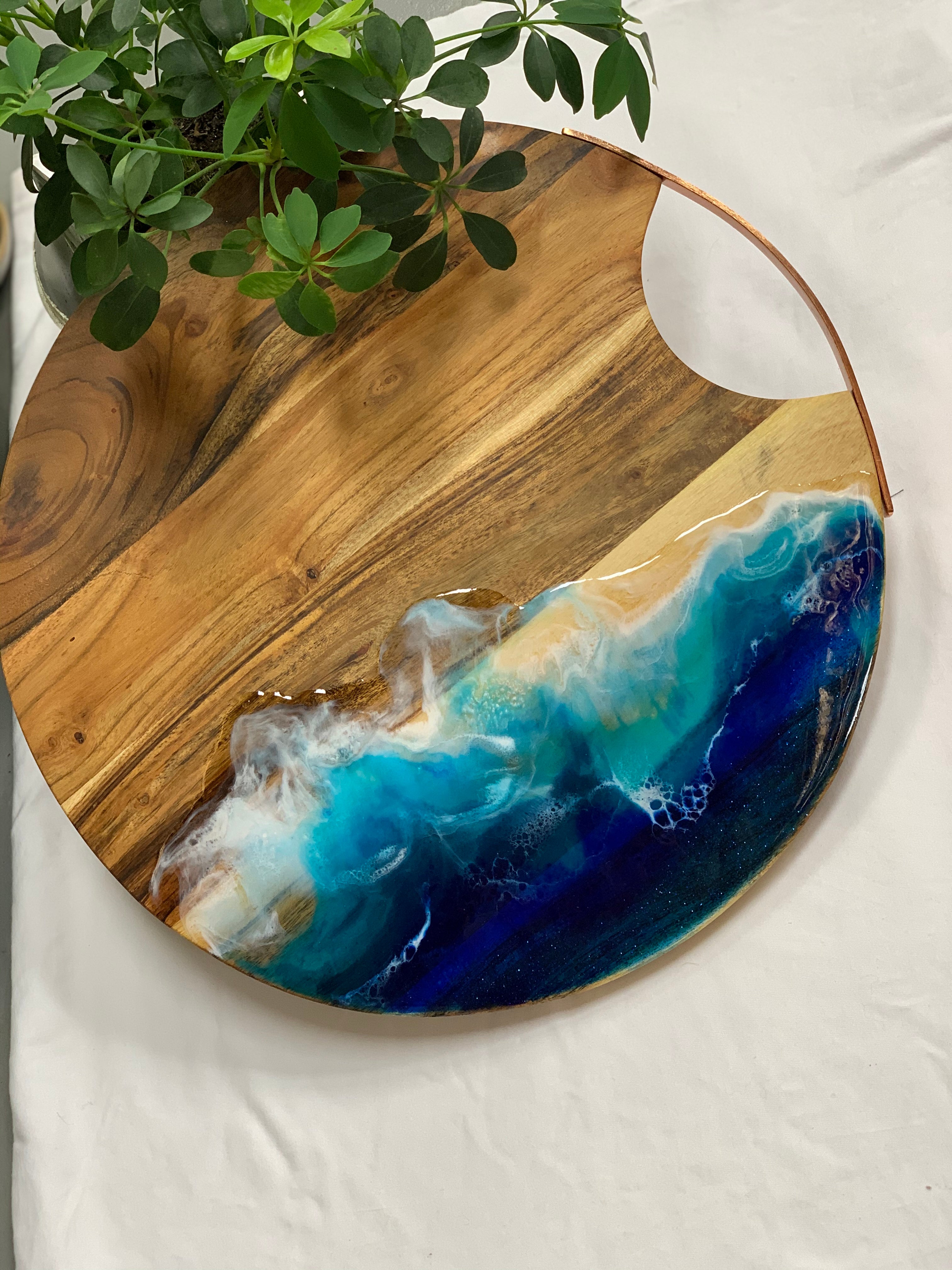 Round serving board | Ocean waves | charcuterie board | Christmas gift | serving board