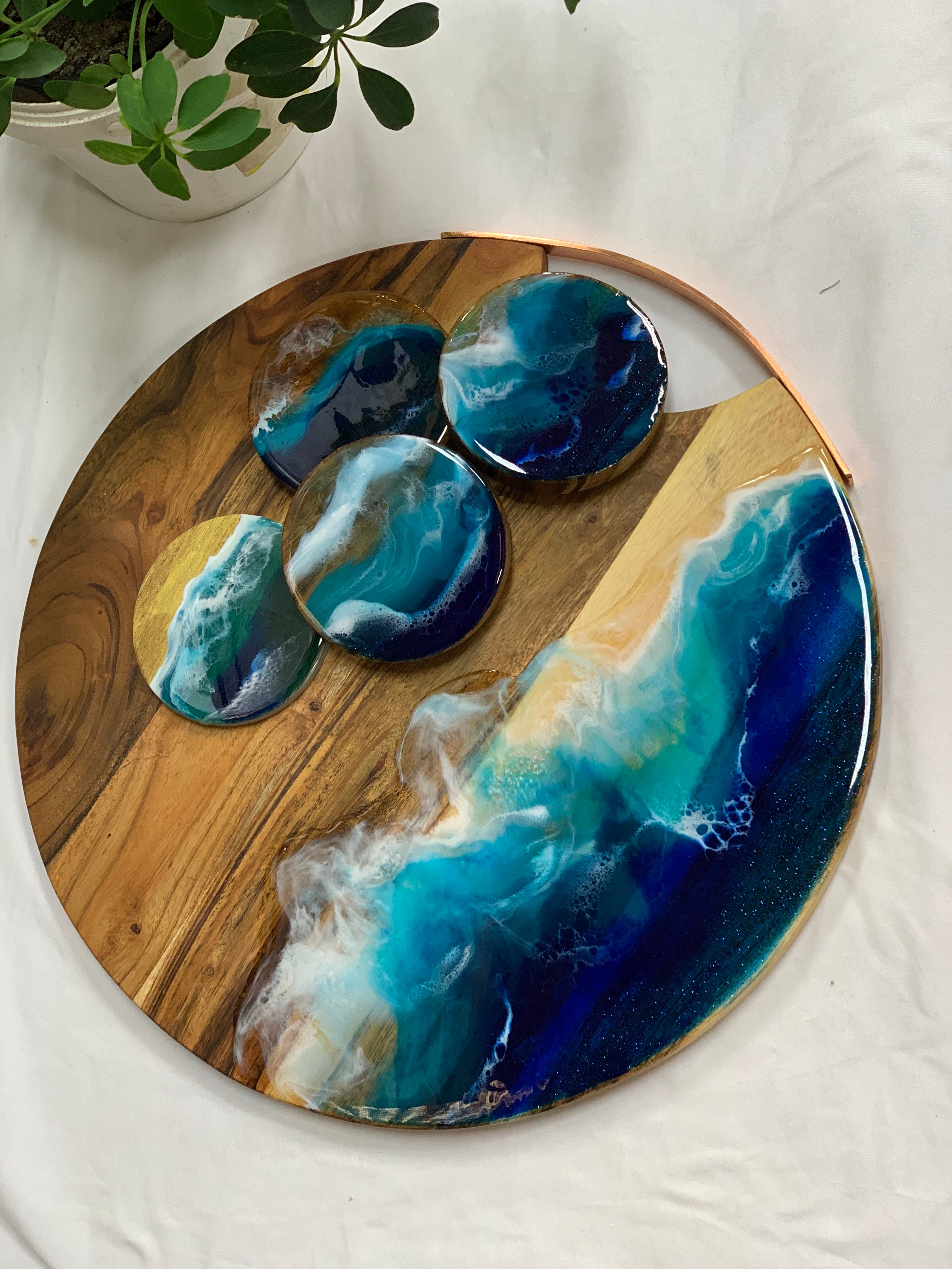 Round serving board | Ocean waves | charcuterie board | Christmas gift | serving board