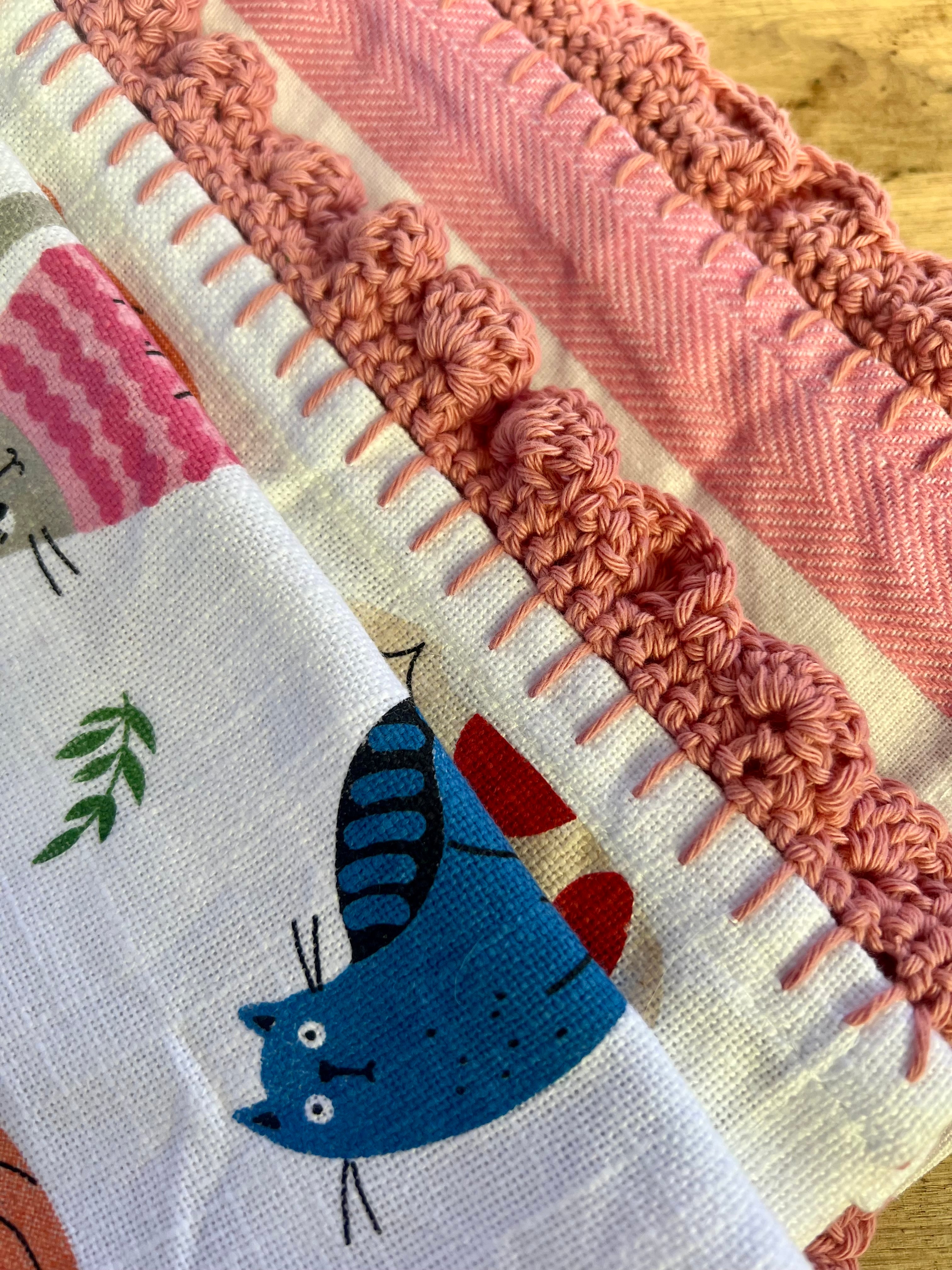 Cotton Tea Towel Set of 2 – Crochet Edge Kitchen Towels