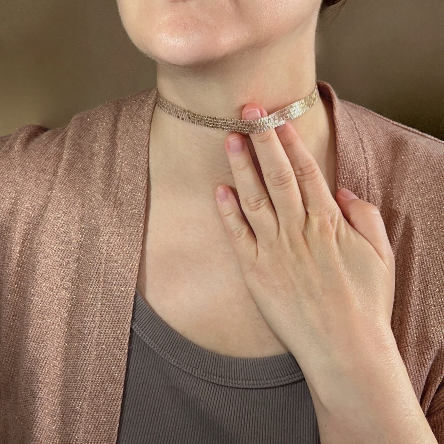 SHINE BRIGHT Necklace | beaded choker | nude beige color