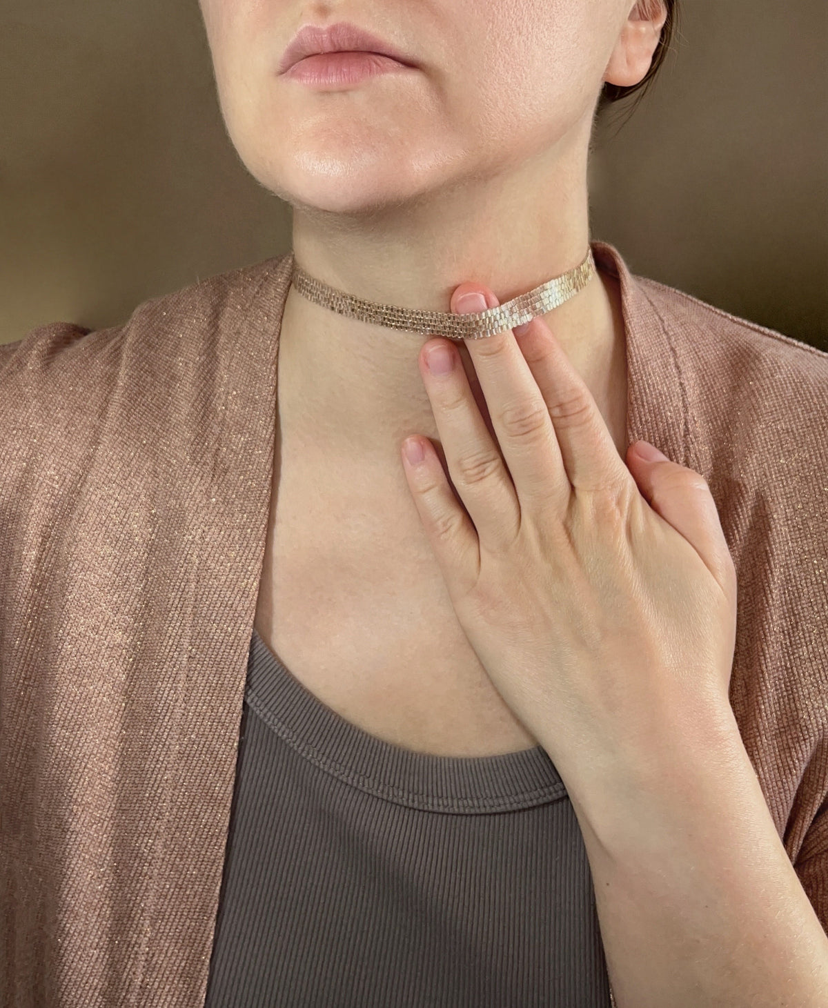 SHINE BRIGHT Necklace | beaded choker | nude beige color