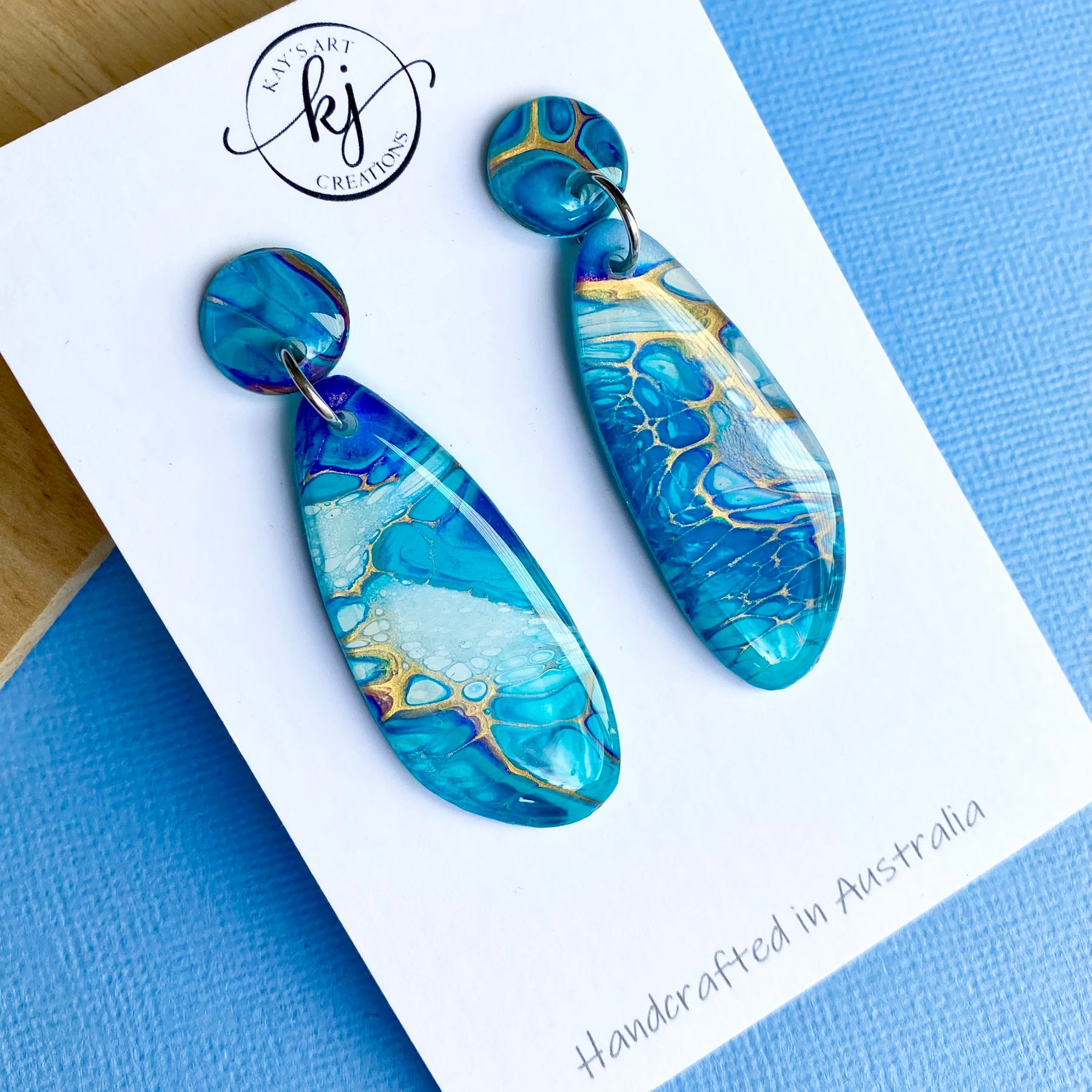 Turquoise Gold Dangle Stud Earrings