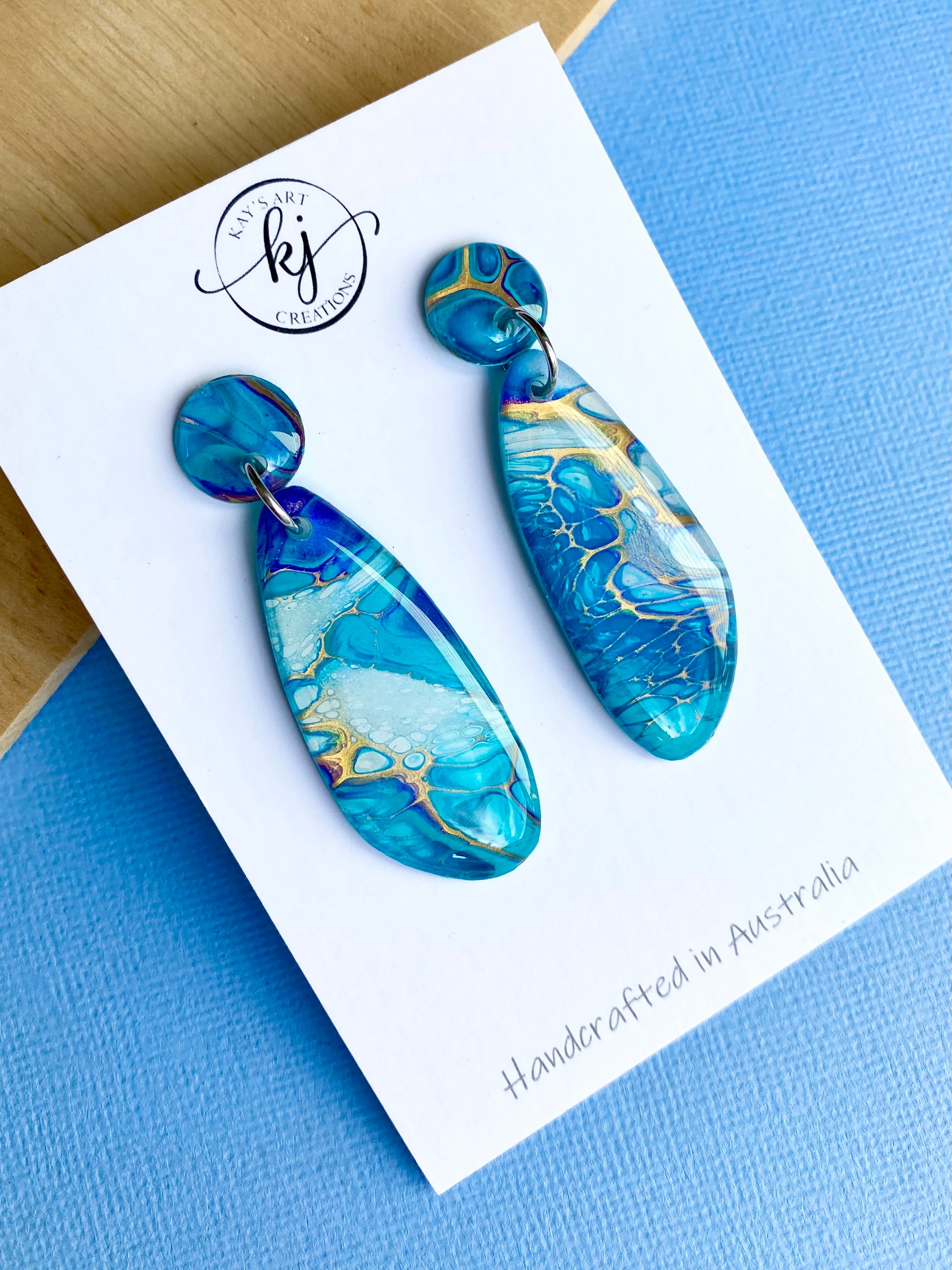 Turquoise Gold Dangle Stud Earrings