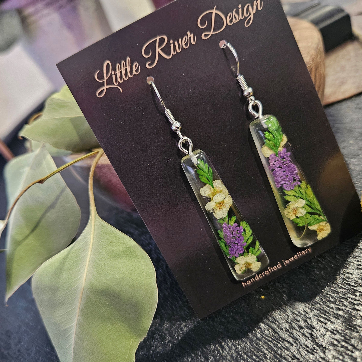 Handmade Lilac & Lemon Bouquet Floral Resin Earrings 🌿
