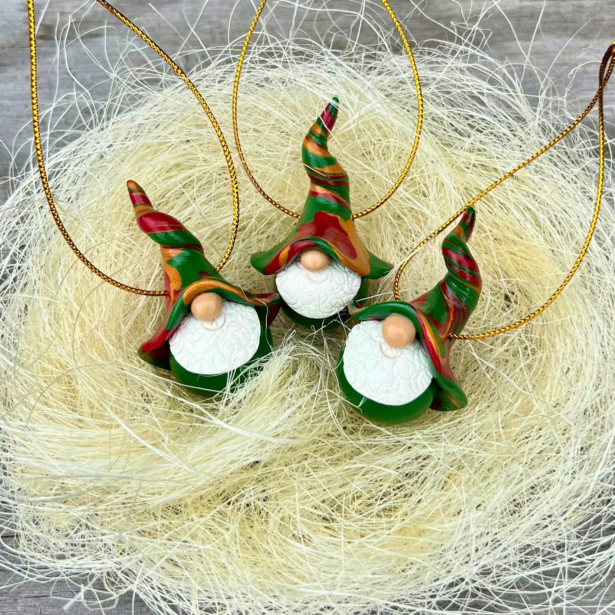 Whimsical Gnome Christmas bauble trio - Green