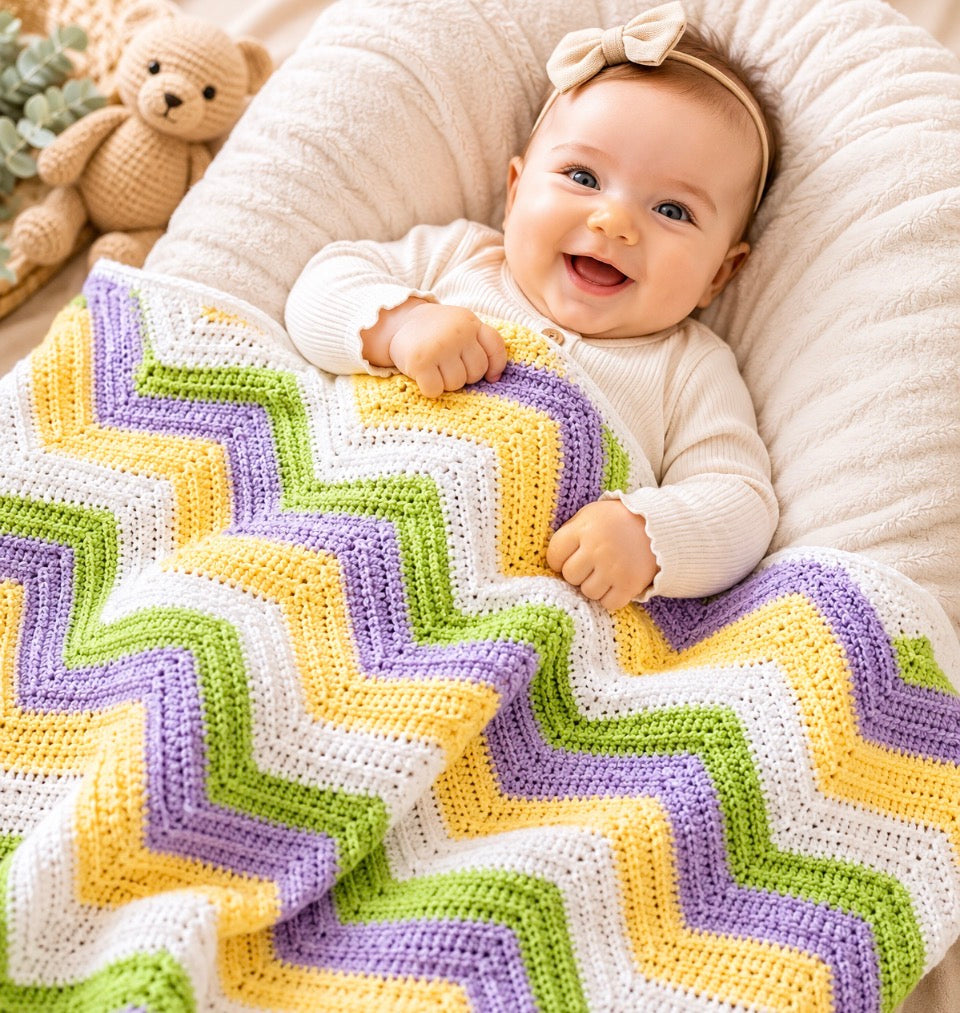 Luxury Handmade Crochet Baby Blanket | Soft Ripple Design Newborn Baby