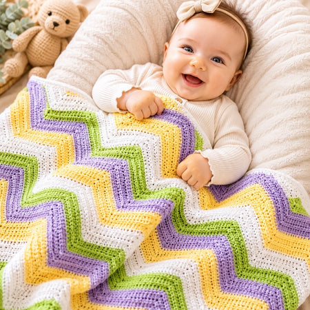 Luxury Handmade Crochet Baby Blanket | Soft Ripple Design Newborn Baby