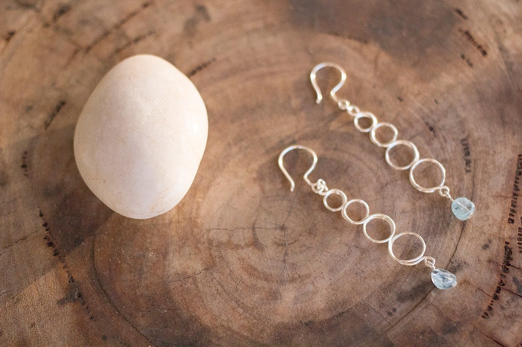 Natural Aquamarine Gemstone Silver Looped Earrings | Crystal Jewellery