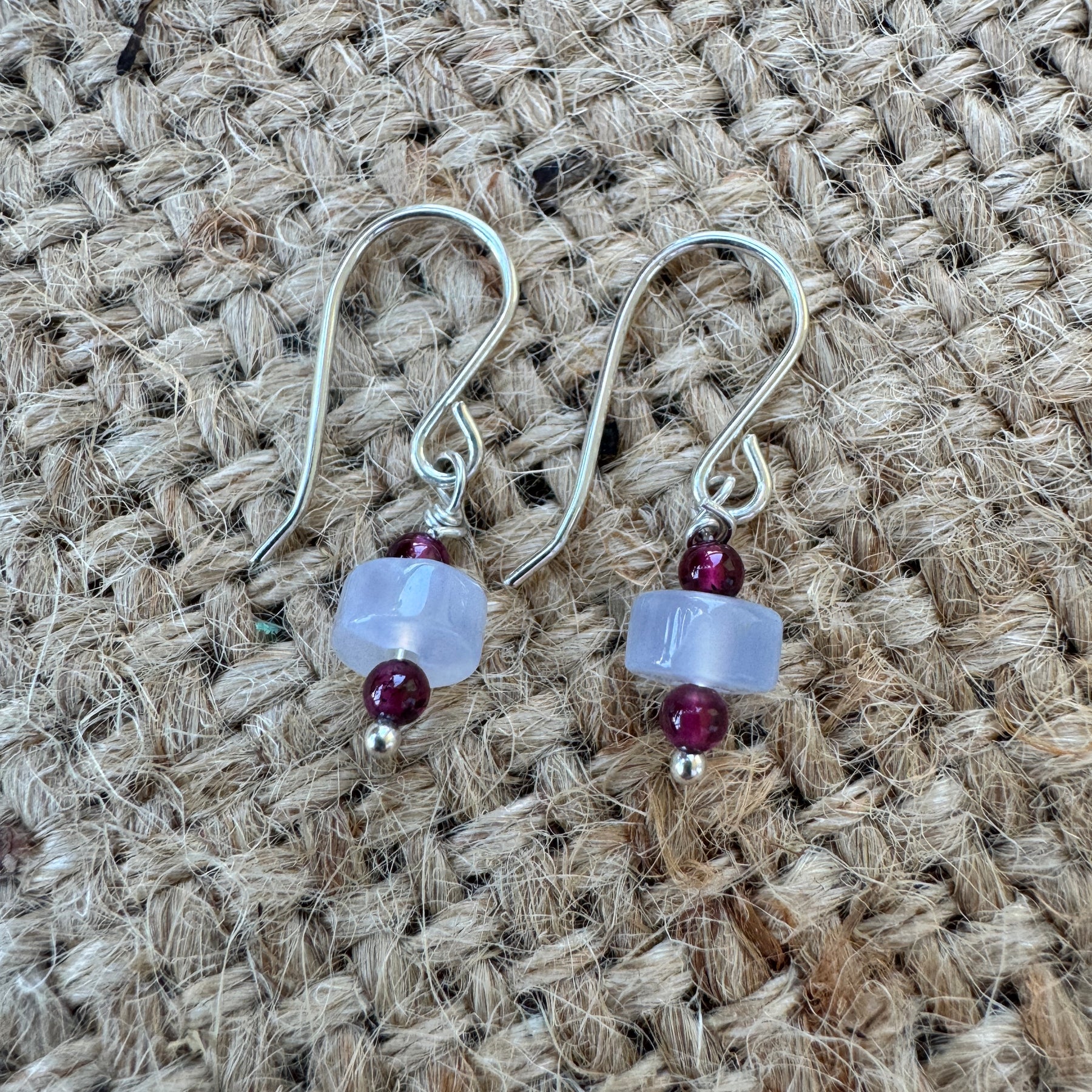 Garnet with blue chalcedony beads and sterling silver earrings