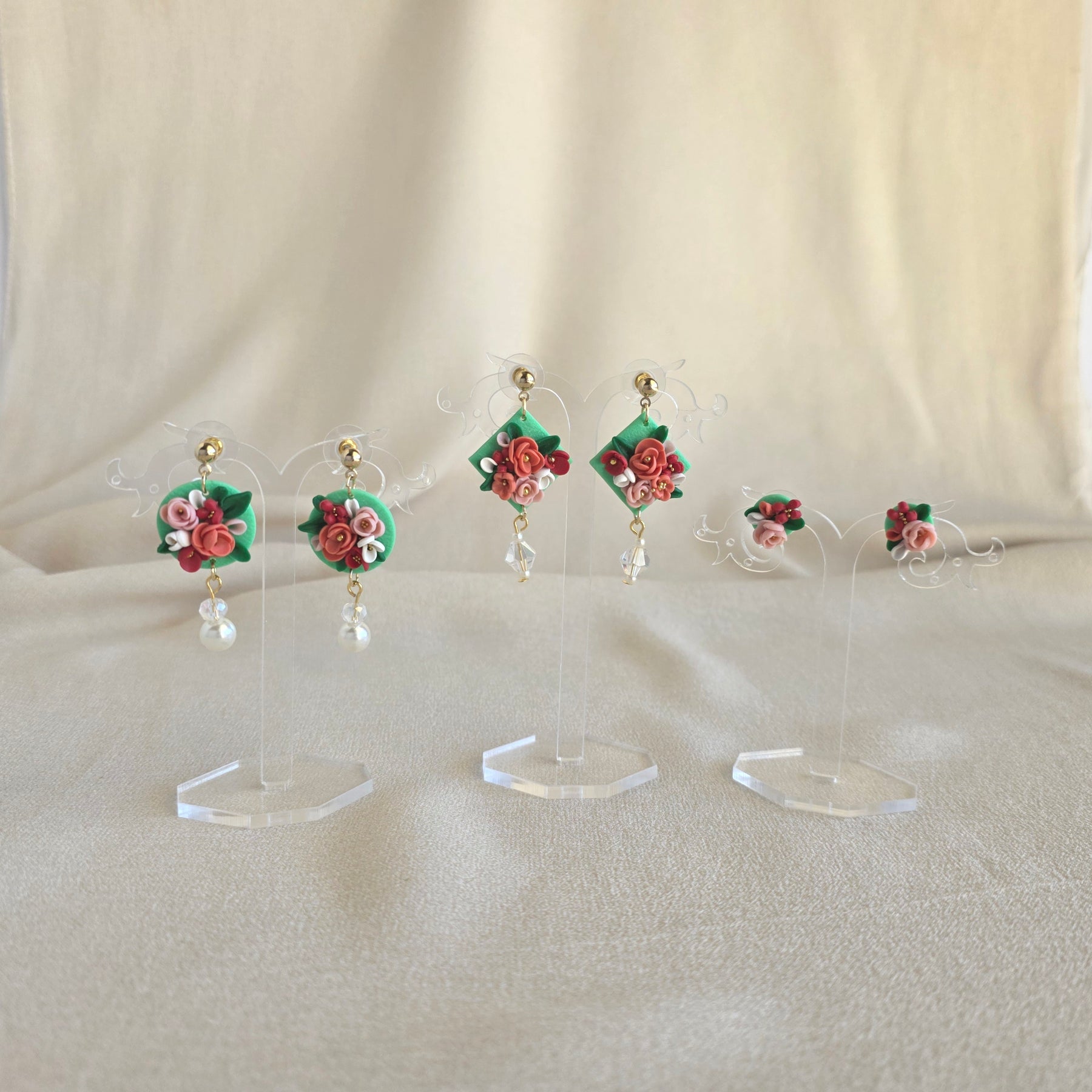 Handmade Green Floral Polymer Clay Earrings | Statement Flower Earrings | Lightweight Jewellery | Gift for Her