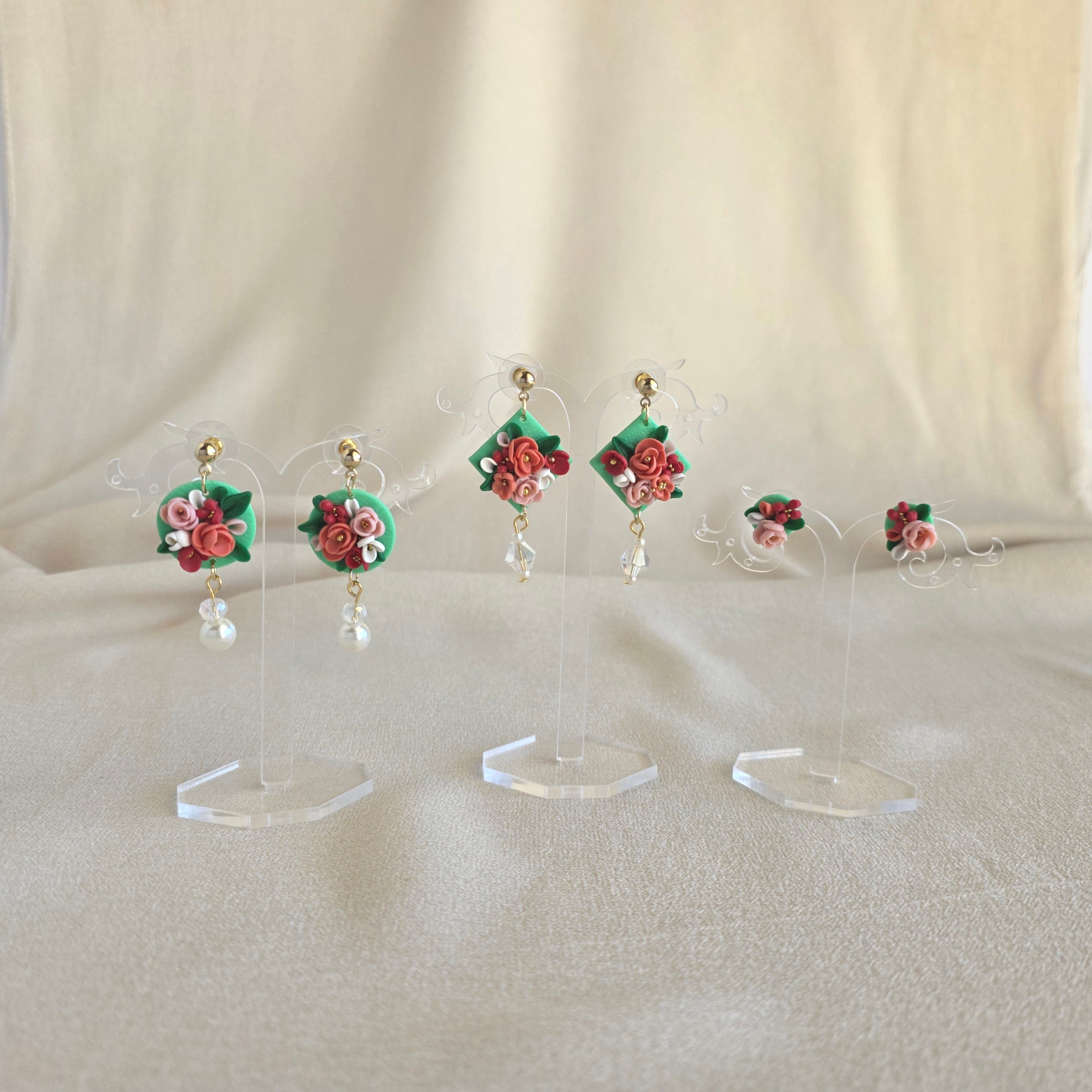 Handmade Green Floral Polymer Clay Earrings | Statement Flower Earrings | Lightweight Jewellery | Gift for Her