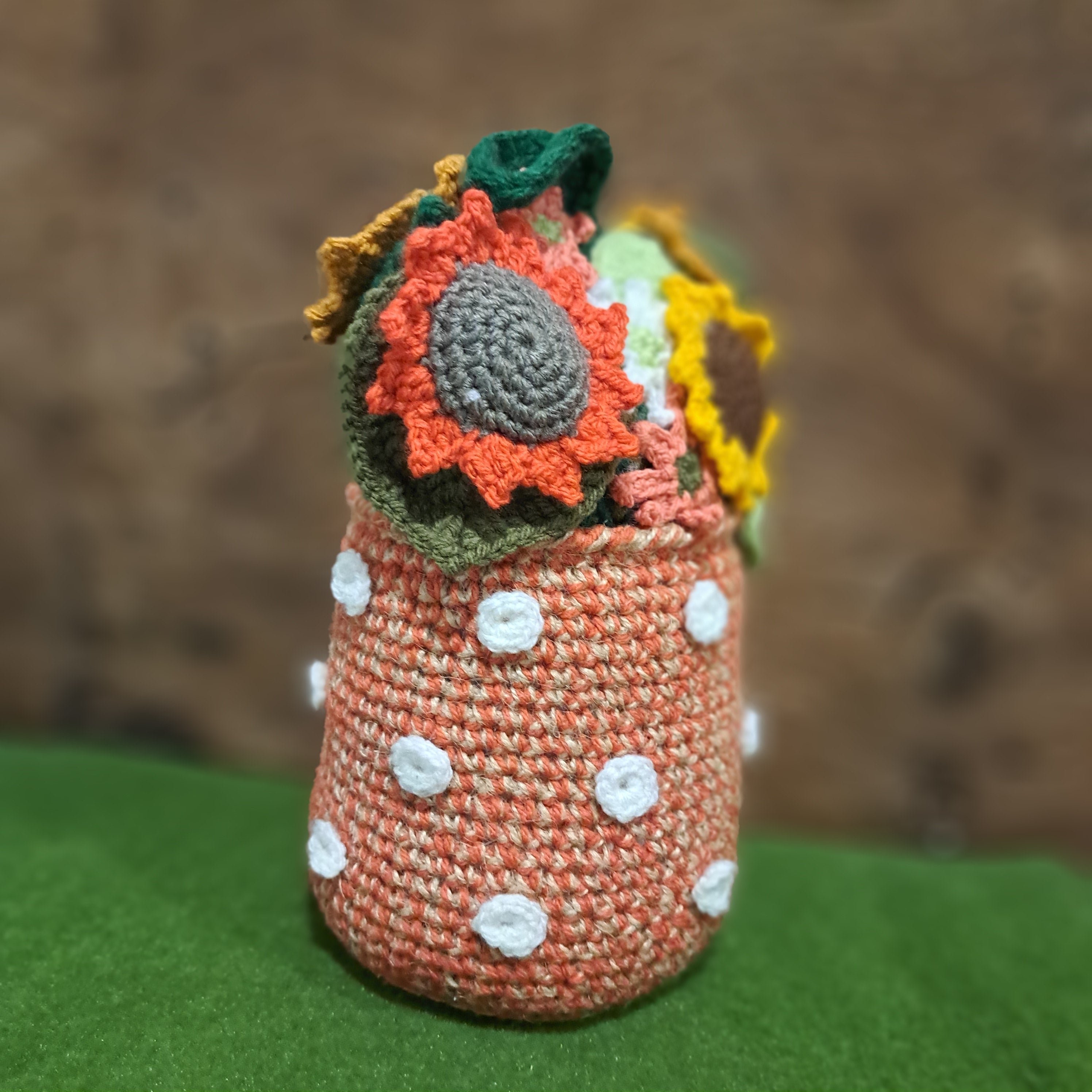 Crochet Doorstop vase of sunflowers
