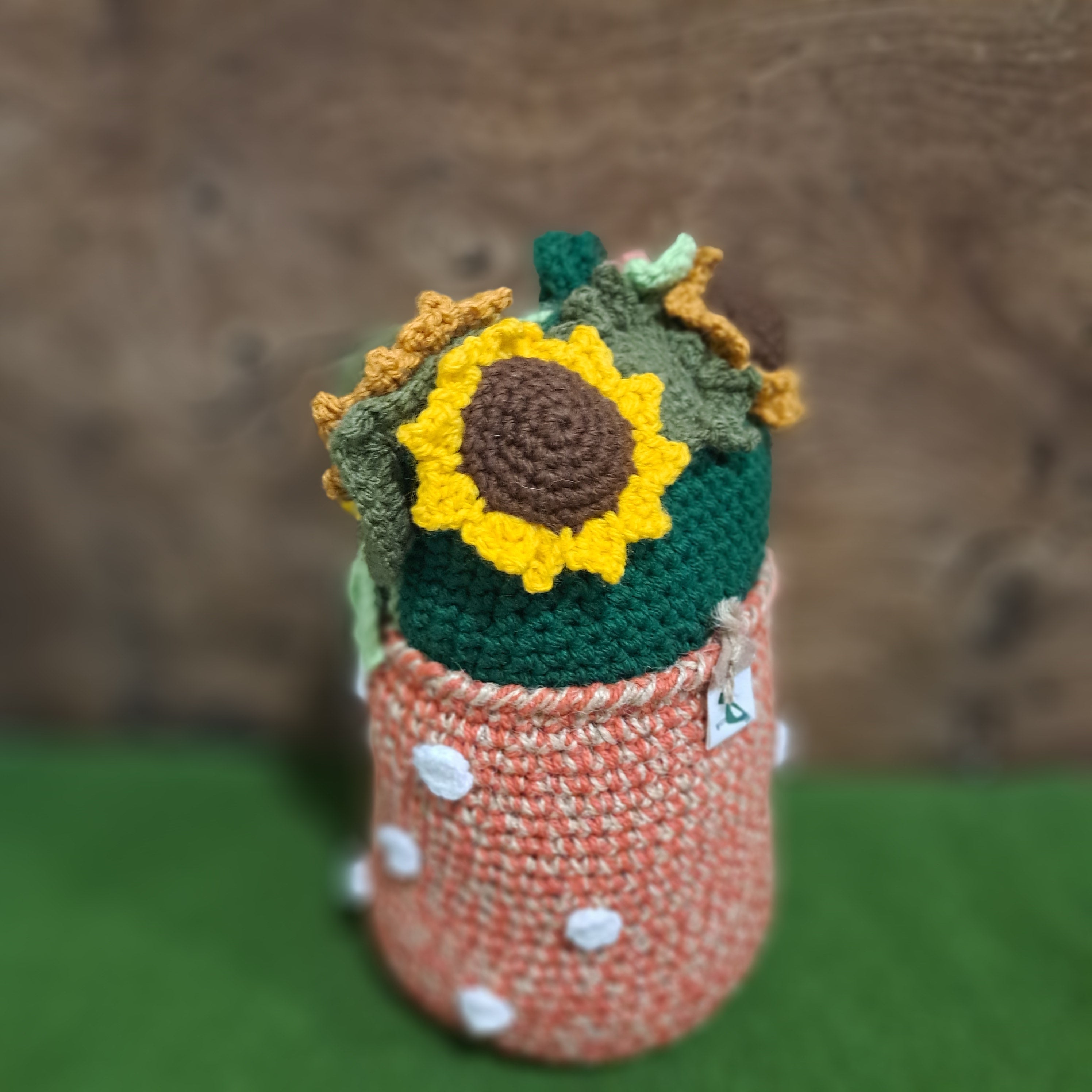 Crochet Doorstop vase of sunflowers