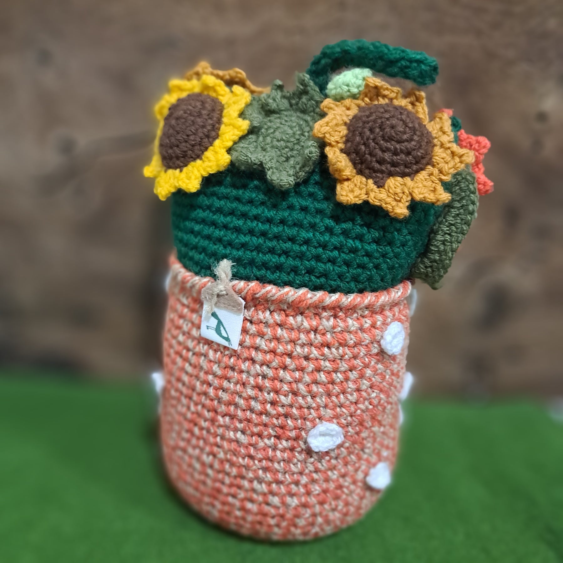 Crochet Doorstop vase of sunflowers