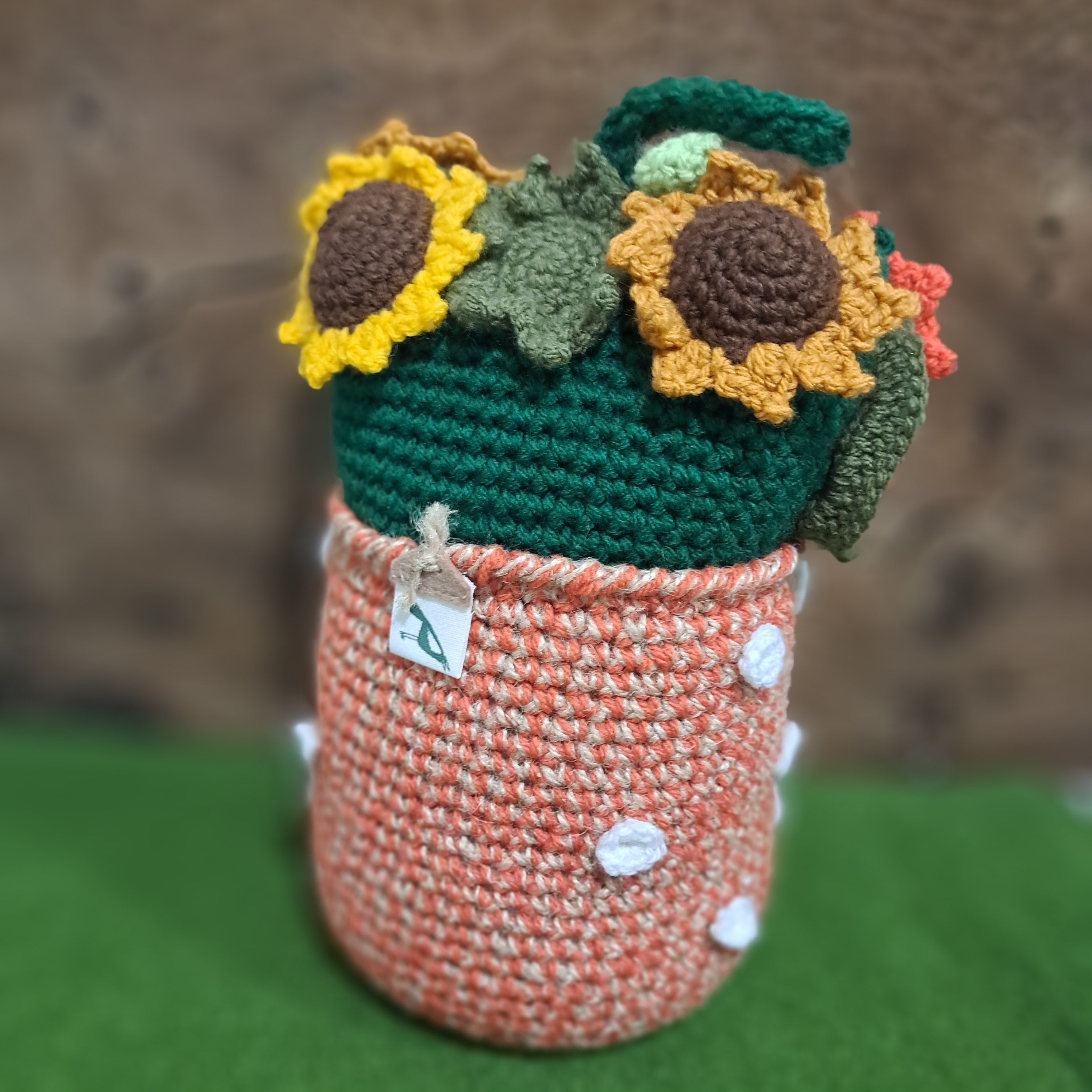 Crochet Doorstop vase of sunflowers
