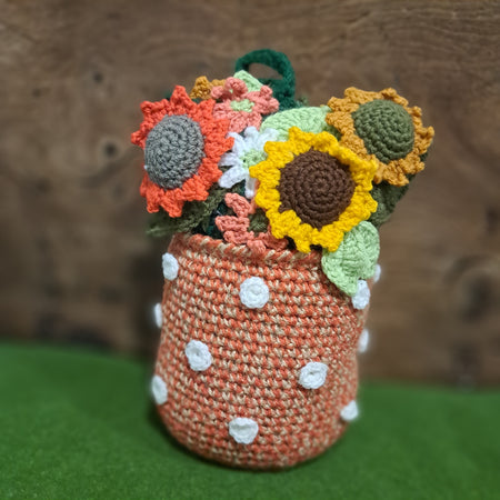 Doorstop vase of crochet sunflowers