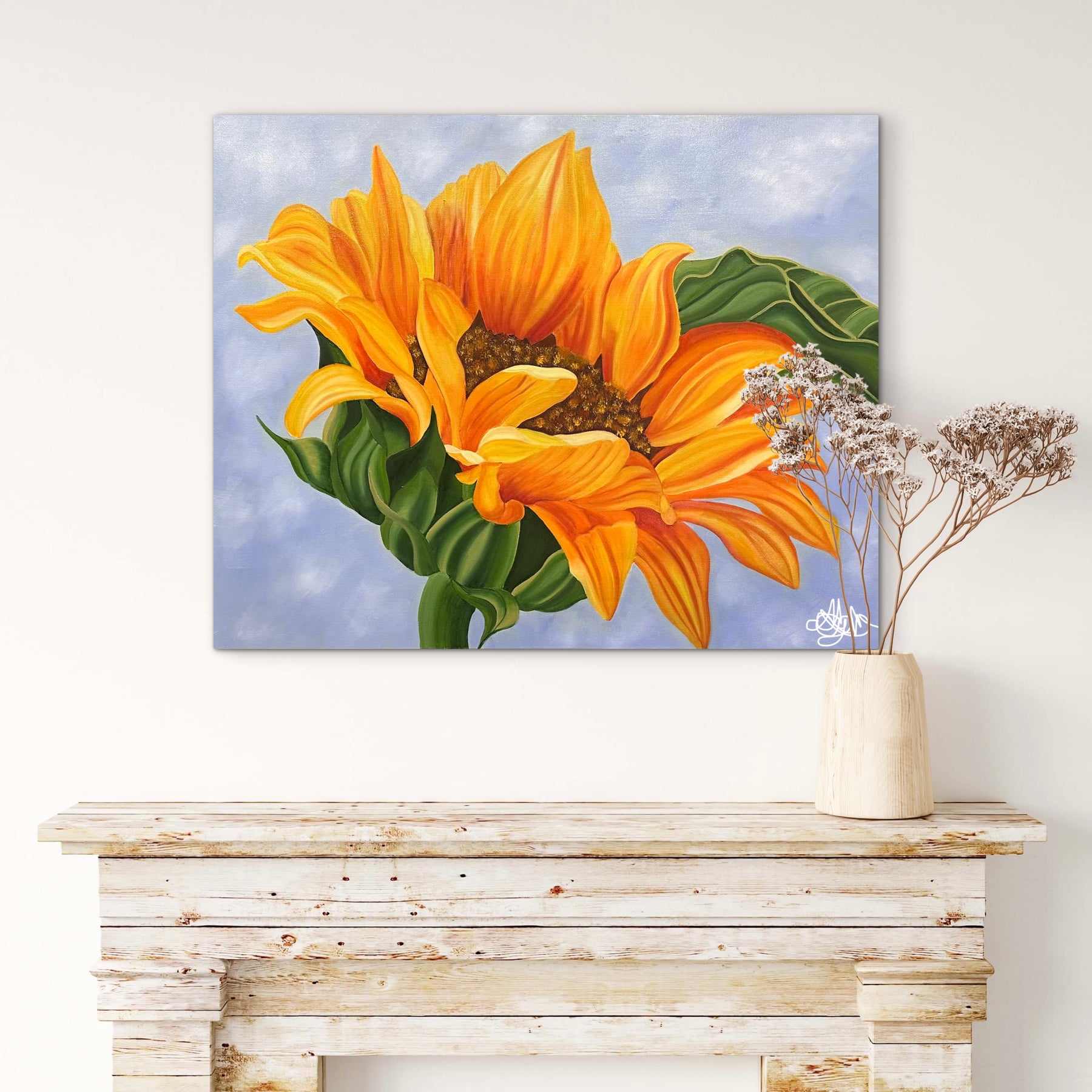 Sunshine Beneath a Blue Sky - Original Oil Painting of a Sunflower - Hand Painted