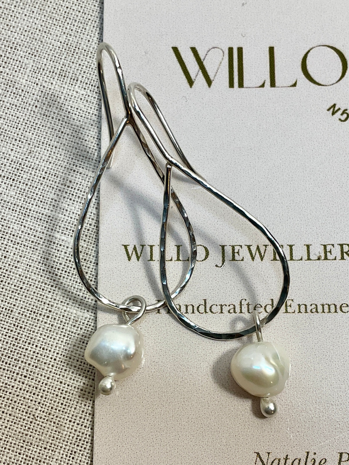 Pearl and argentium silver tear drop earrings.