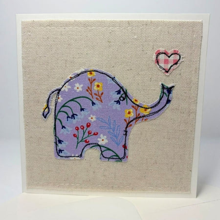 Sweet Little Elephant - Handmade Fabric Greeting Card