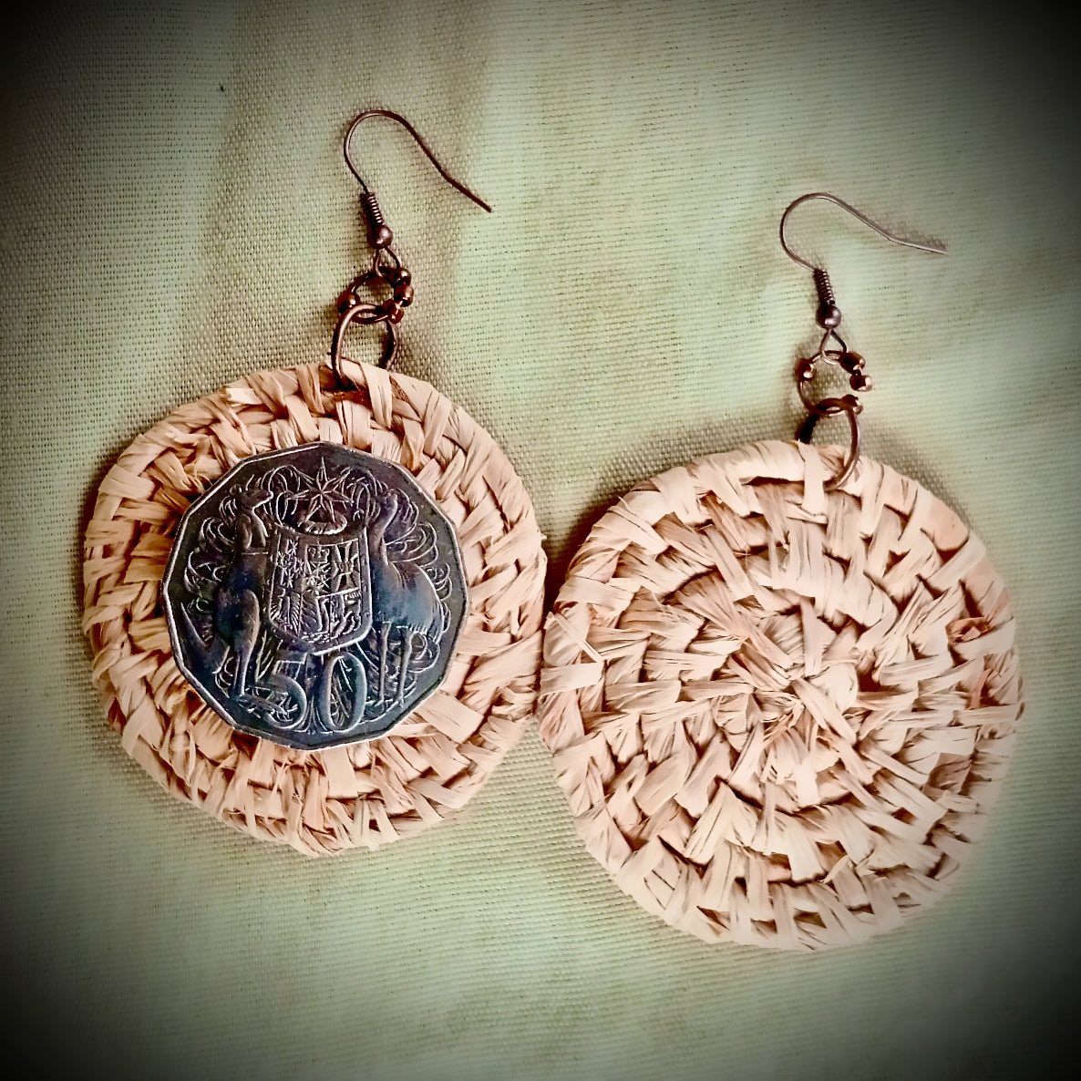 Woven Raffia Spiral Earrings, Various colours