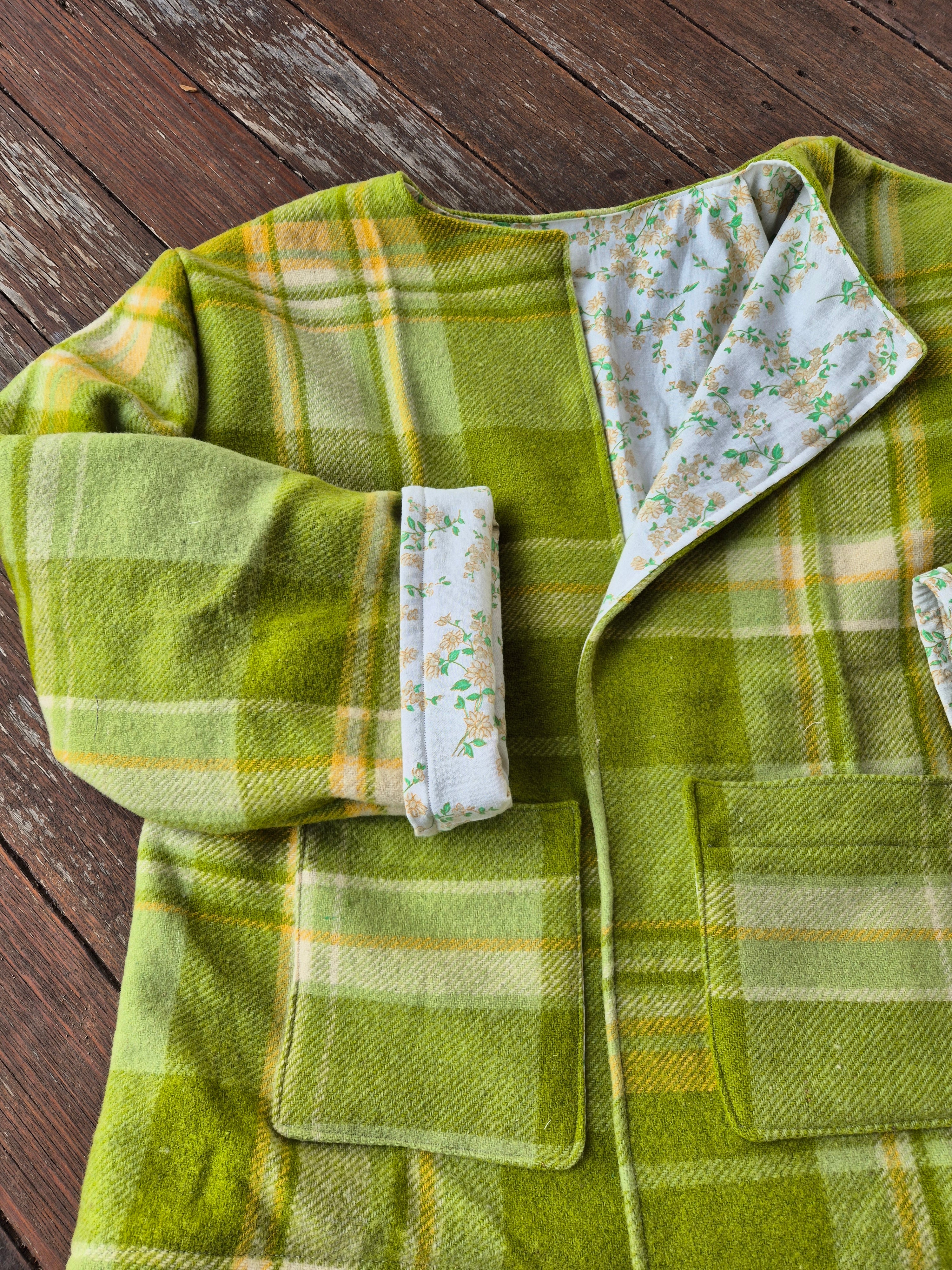 Upcycled woollen blanket jacket size 12