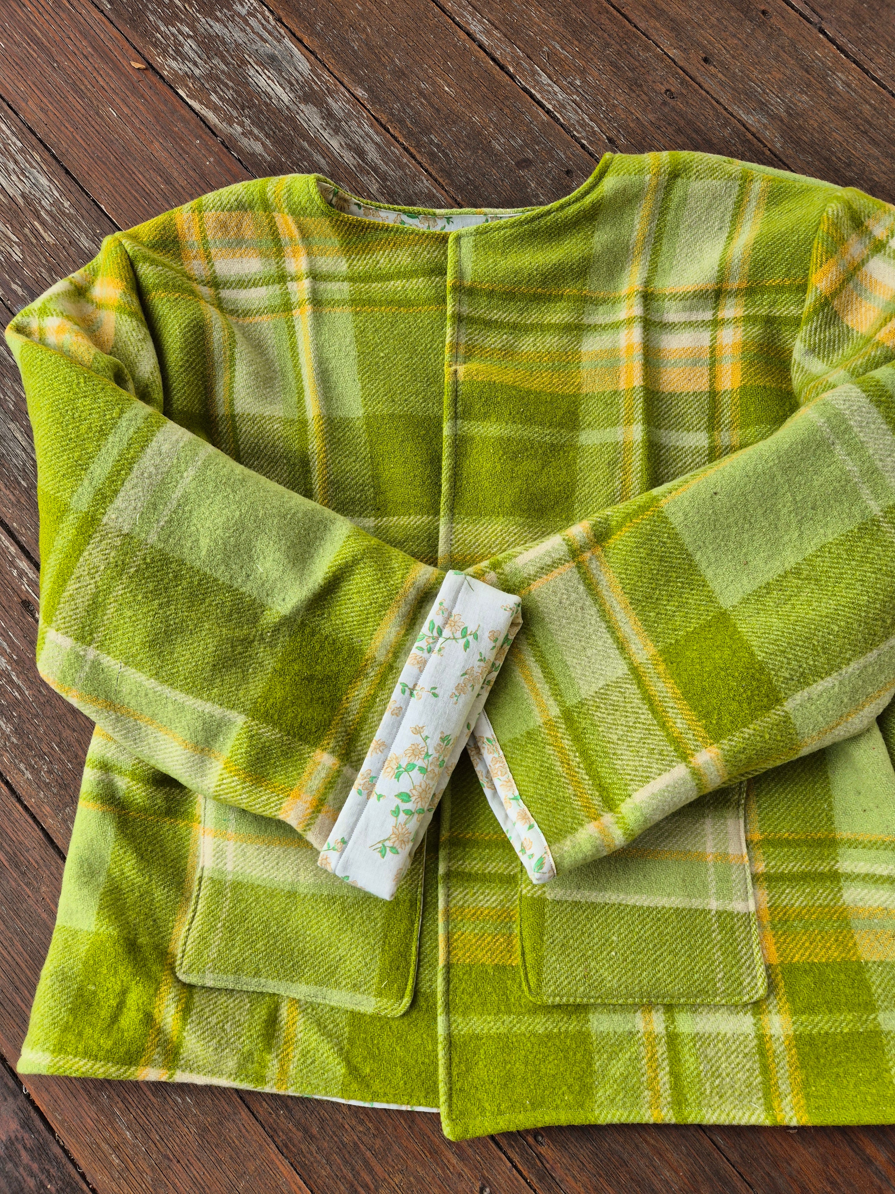 Upcycled woollen blanket jacket size 12