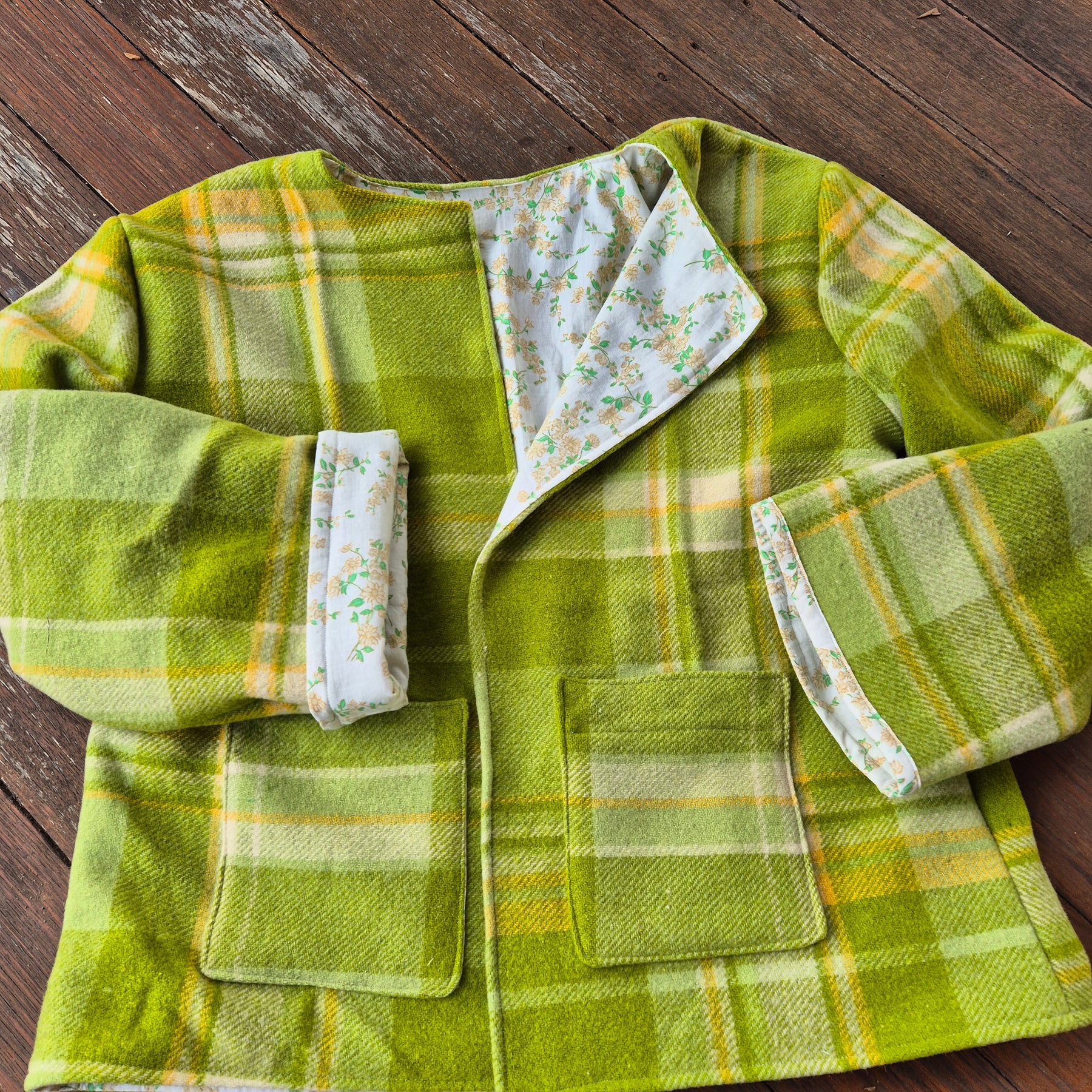 Upcycled woollen blanket jacket size 12