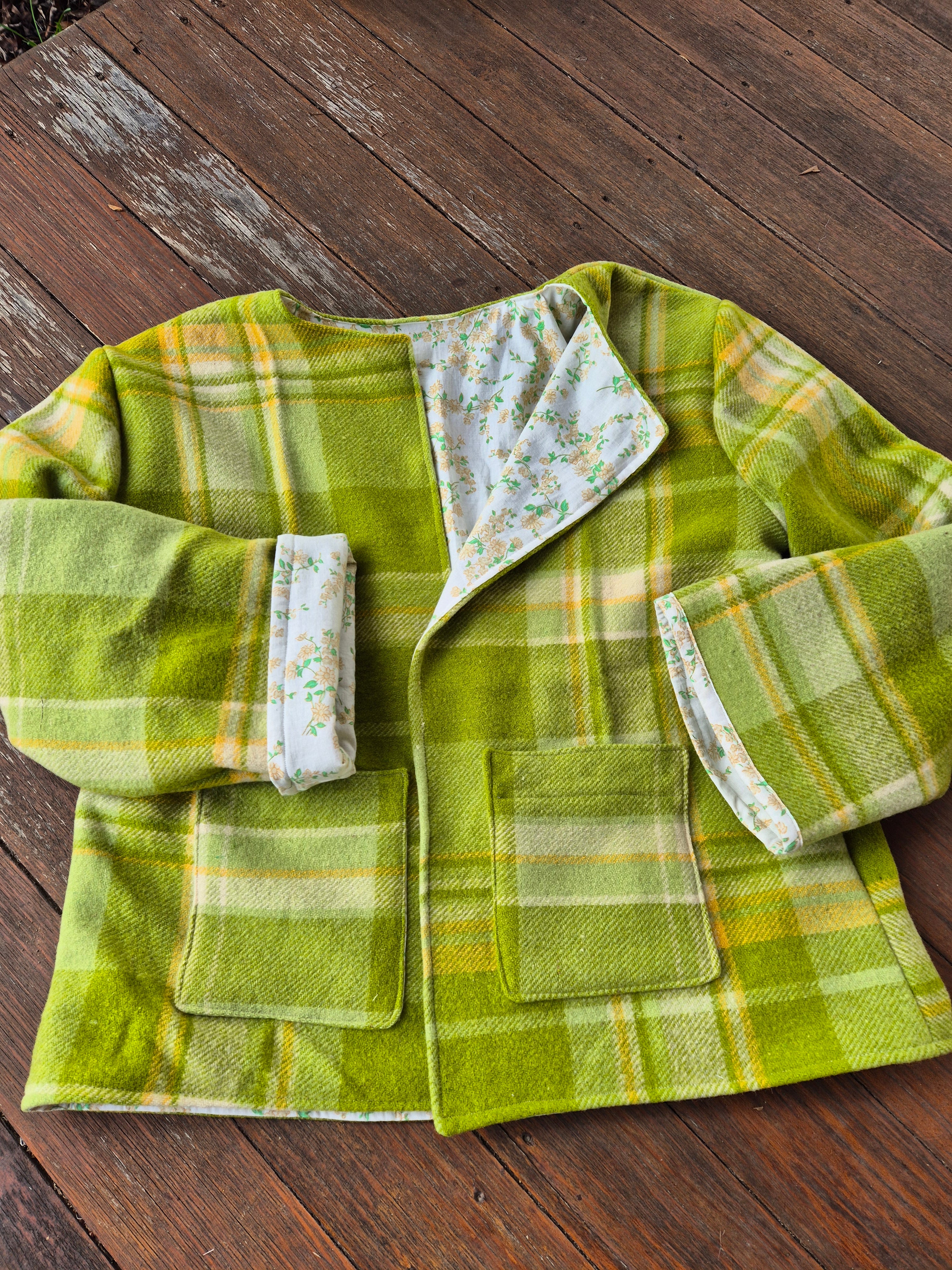 Upcycled woollen blanket jacket size 12