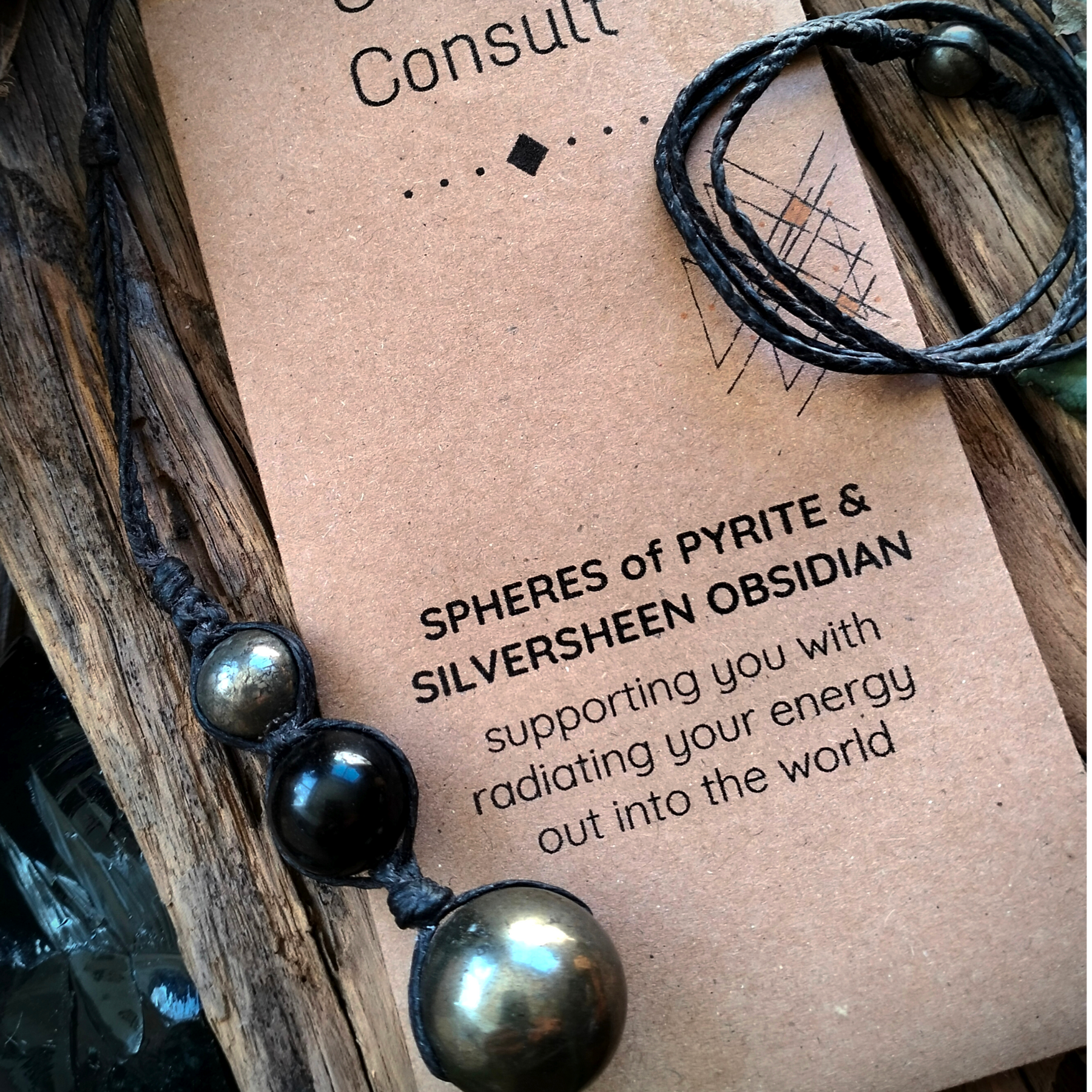 PYRITE SPHERES WITH SIVERSHEEN OBSIDIAN handmade necklace talisman