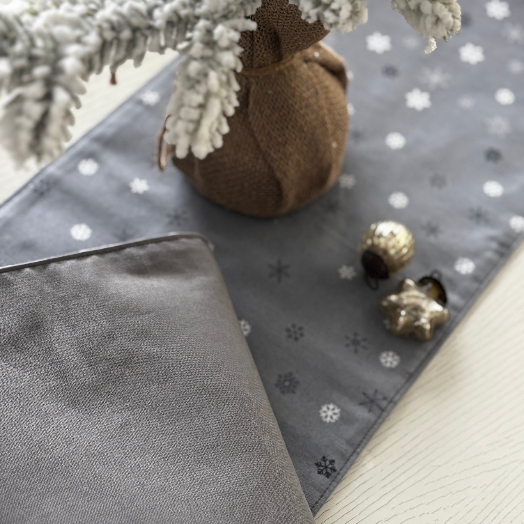 Silver Grey with  white Snowflake Table Runner