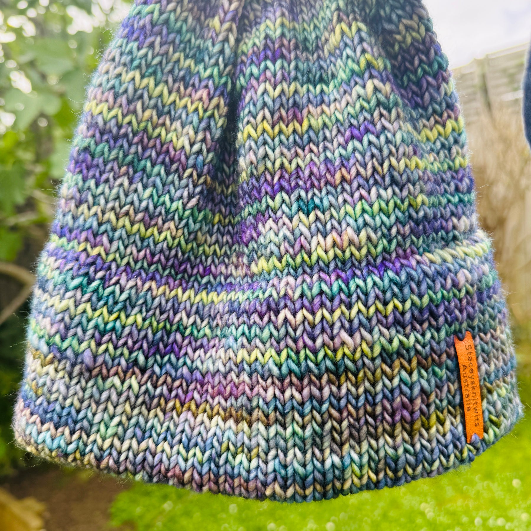 Hand-Knitted Merino Wool Beanie – Double Brim Extra Warm Unisex Winter Hat Blue Green