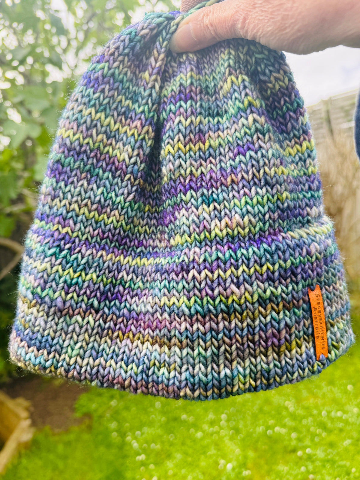 Hand-Knitted Merino Wool Beanie – Double Brim Extra Warm Unisex Winter Hat Blue Green
