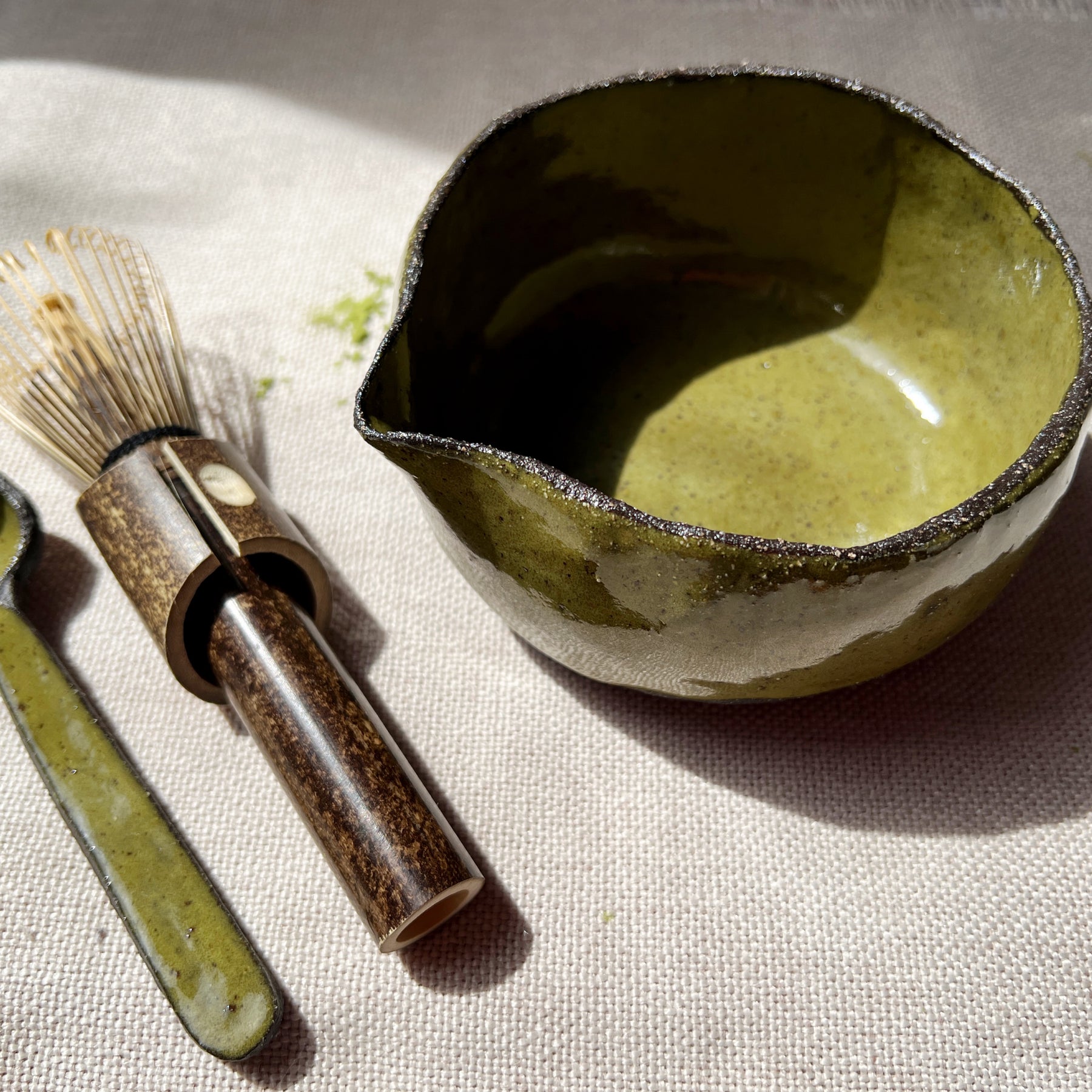 Handmade Matcha Set - Matcha Green Collection, Ceramic Bowl, Spoon, Bamboo Whisk
