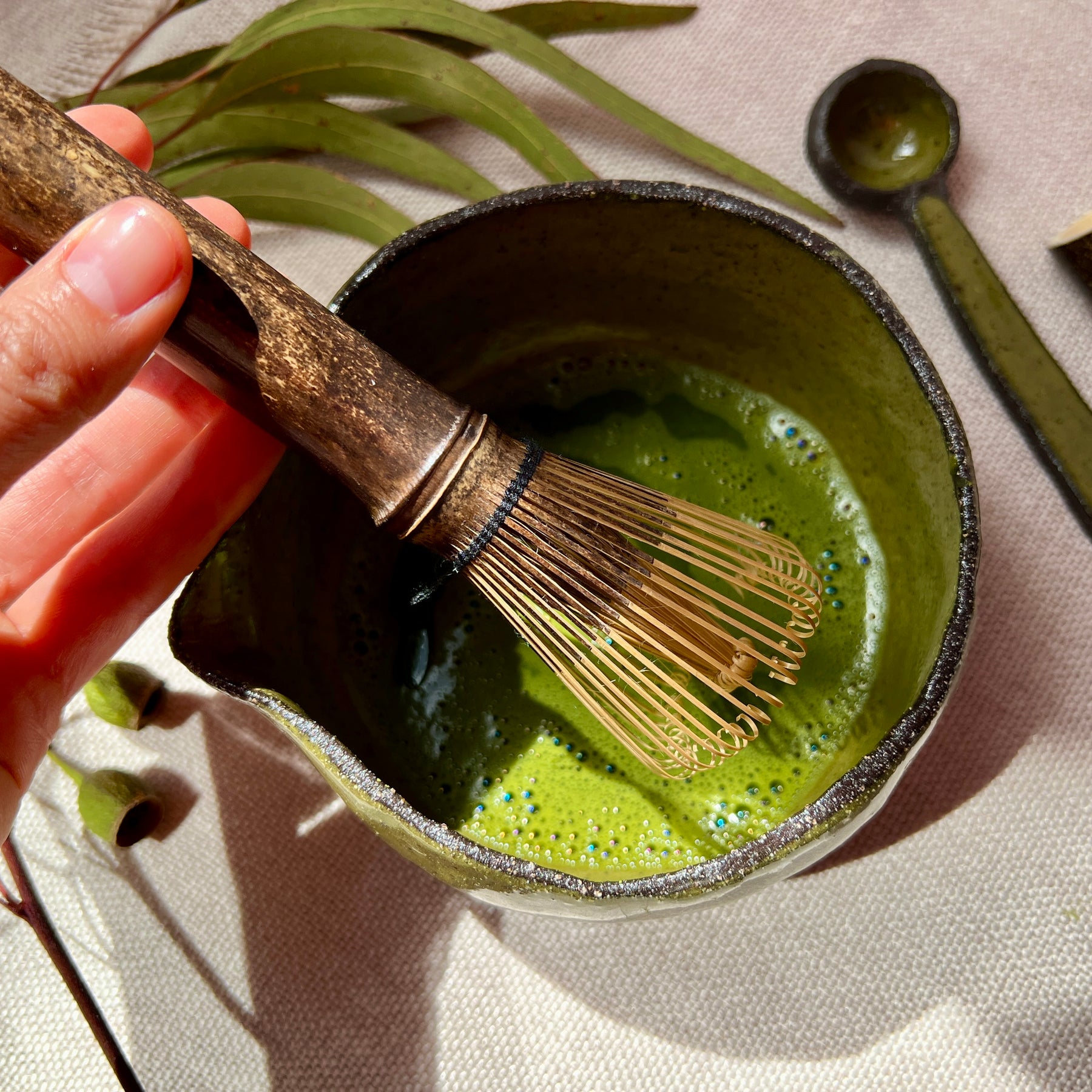 Handmade Matcha Set - Matcha Green Collection, Ceramic Bowl, Spoon, Bamboo Whisk