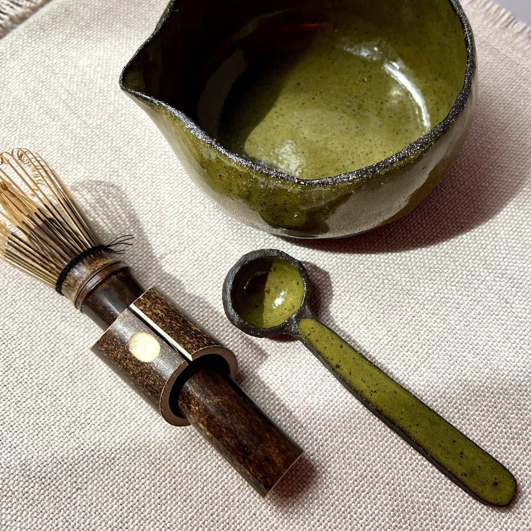 Handmade Matcha Set - Matcha Green Collection, Ceramic Bowl, Spoon, Bamboo Whisk