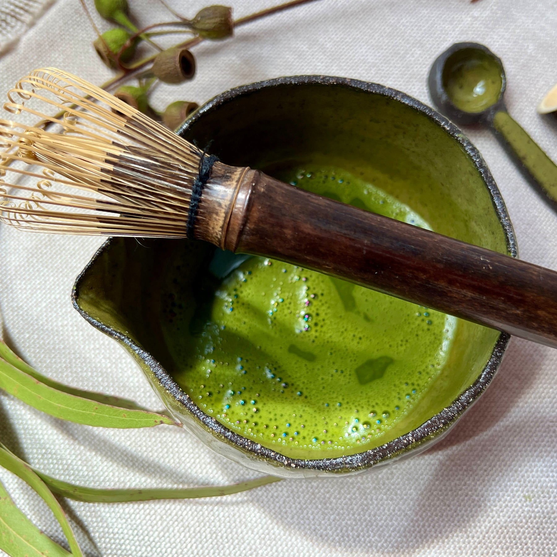 Handmade Matcha Set - Matcha Green Collection, Ceramic Bowl, Spoon, Bamboo Whisk