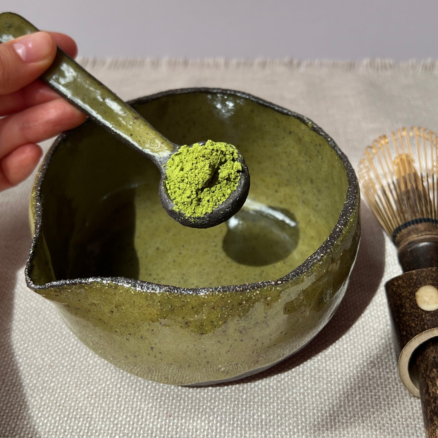 Handmade Matcha Set - Matcha Green Collection, Ceramic Bowl, Spoon, Bamboo Whisk