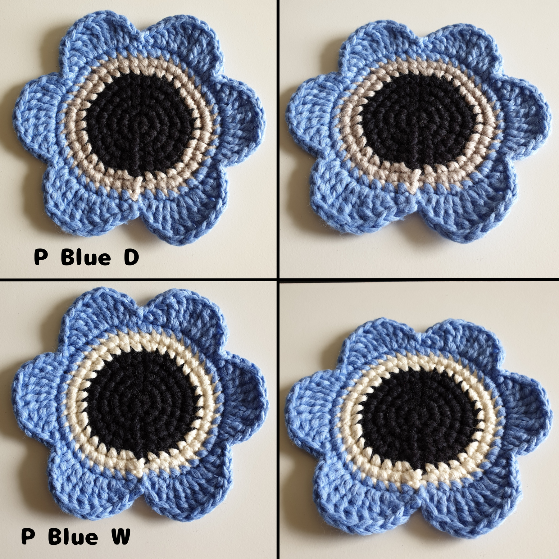 Hand knitted Daisy Flower Soft Coaster : Pink Red Blue