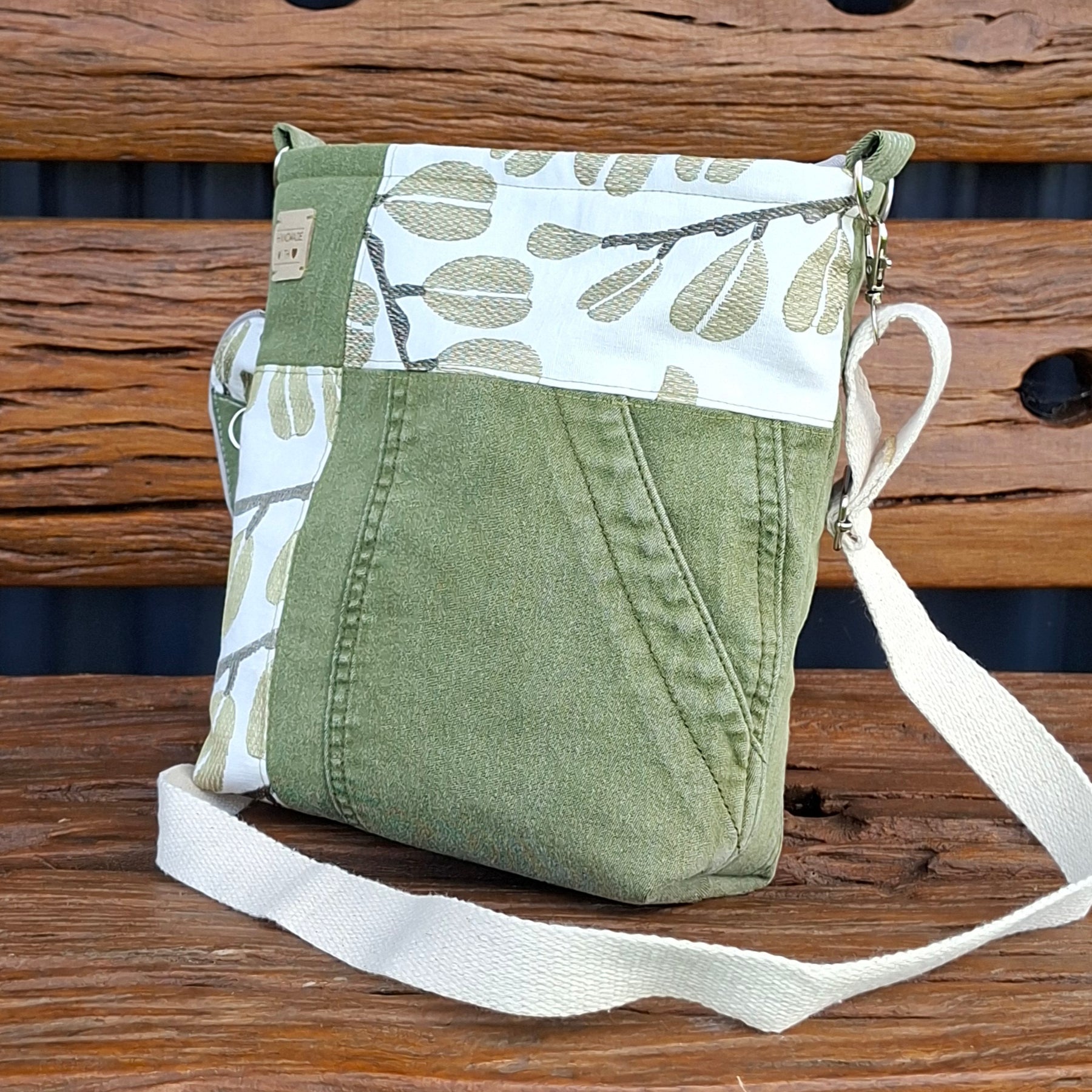 Upcycled Sage Green and Linen, Gender Neutral Crossbody Bag & Matching Coin Purse