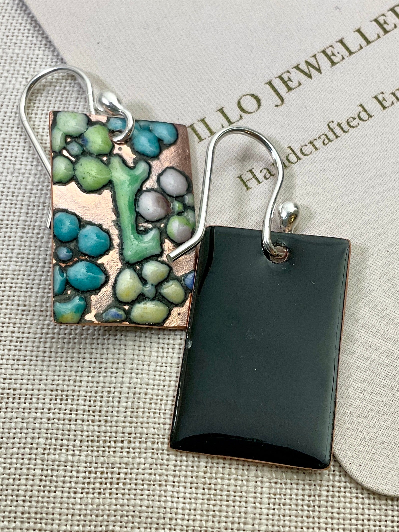 Flowers. Embossed enamel earrings. Handmade