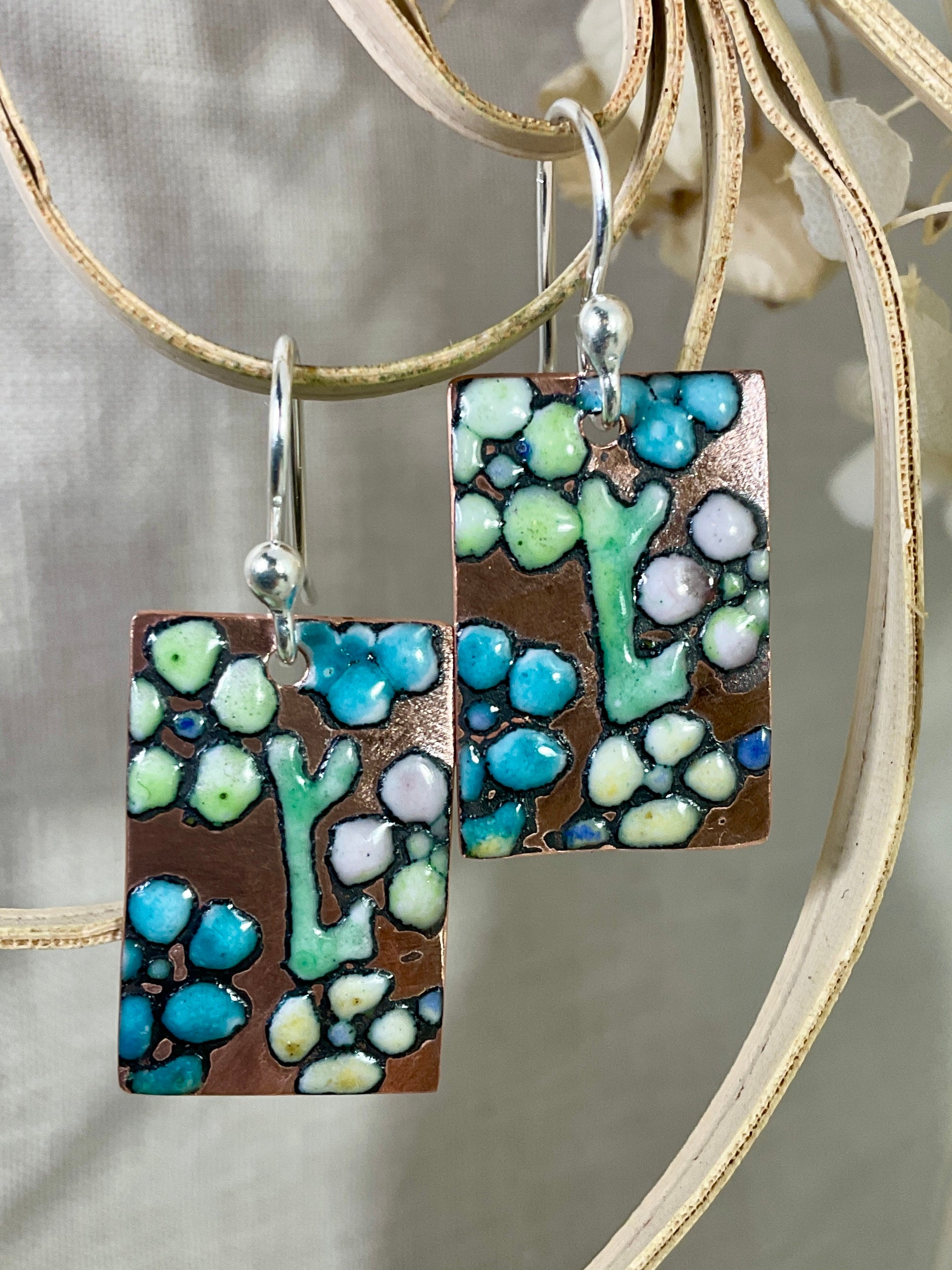 Flowers. Embossed enamel earrings. Handmade