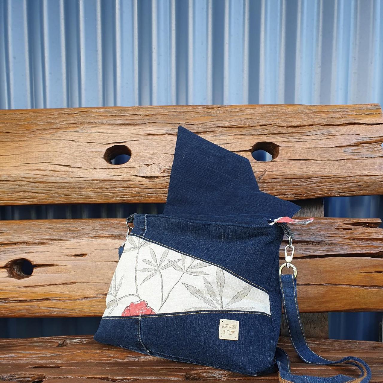 Dark Denim and Linen Messenger Bag