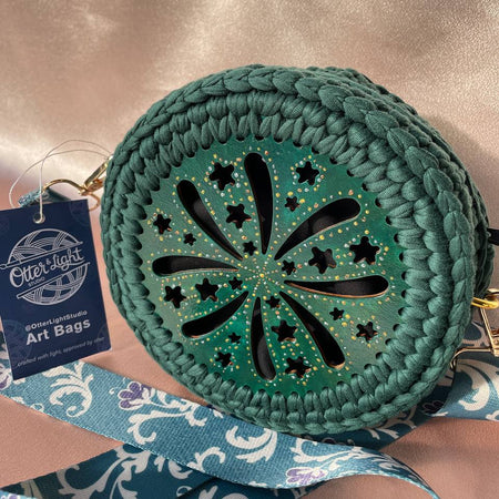 LED lights Crossbody bag | Handmade crochet bag with painting artwork