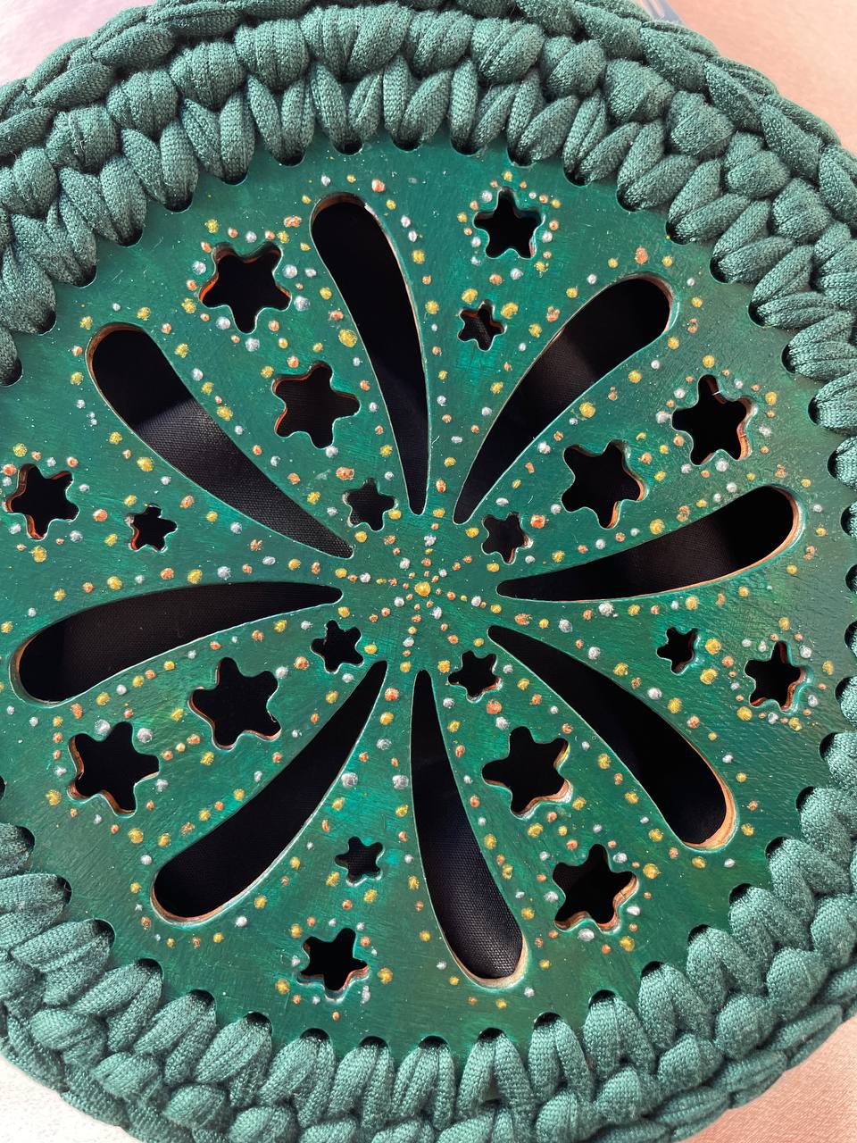 LED lights Crossbody bag | Handmade crochet bag with painting artwork