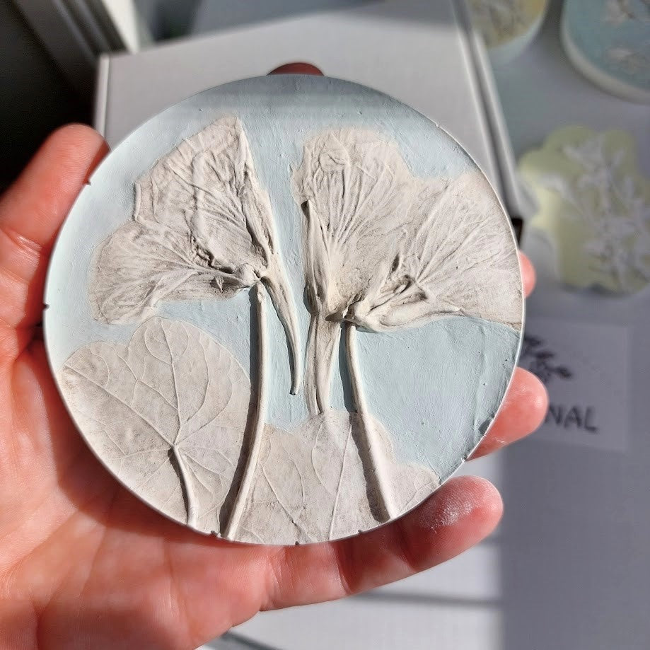 Hand-pressed botanical Wall Art | Floral Bas-Relief Plaster Plaque