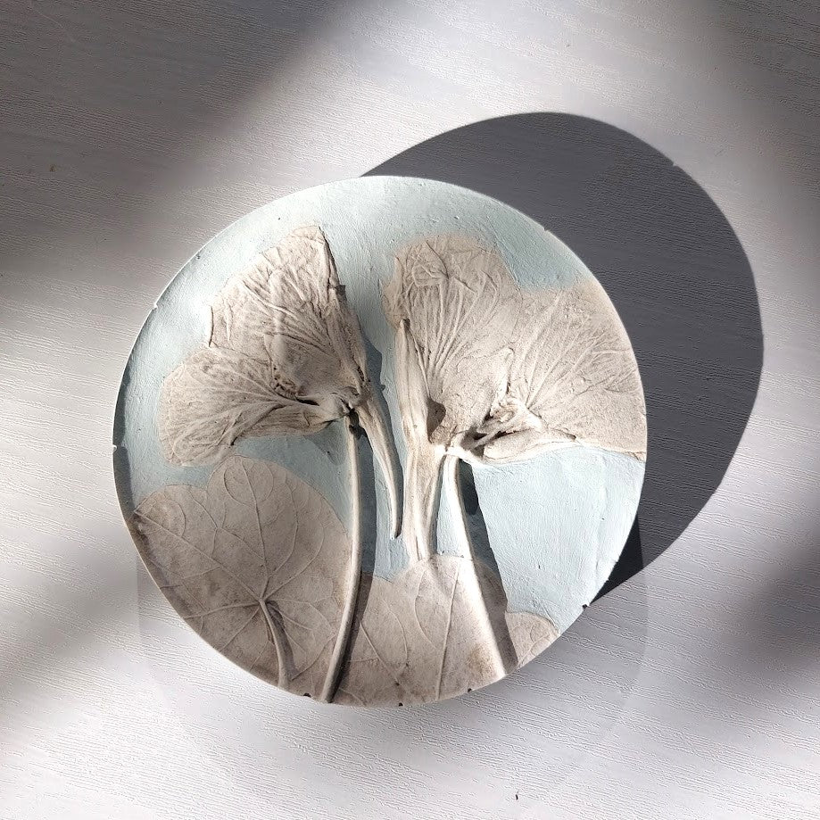 Hand-pressed botanical Wall Art | Floral Bas-Relief Plaster Plaque