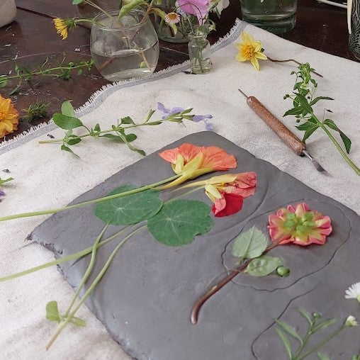 Hand-pressed botanical Wall Art | Floral Bas-Relief Plaster Plaque