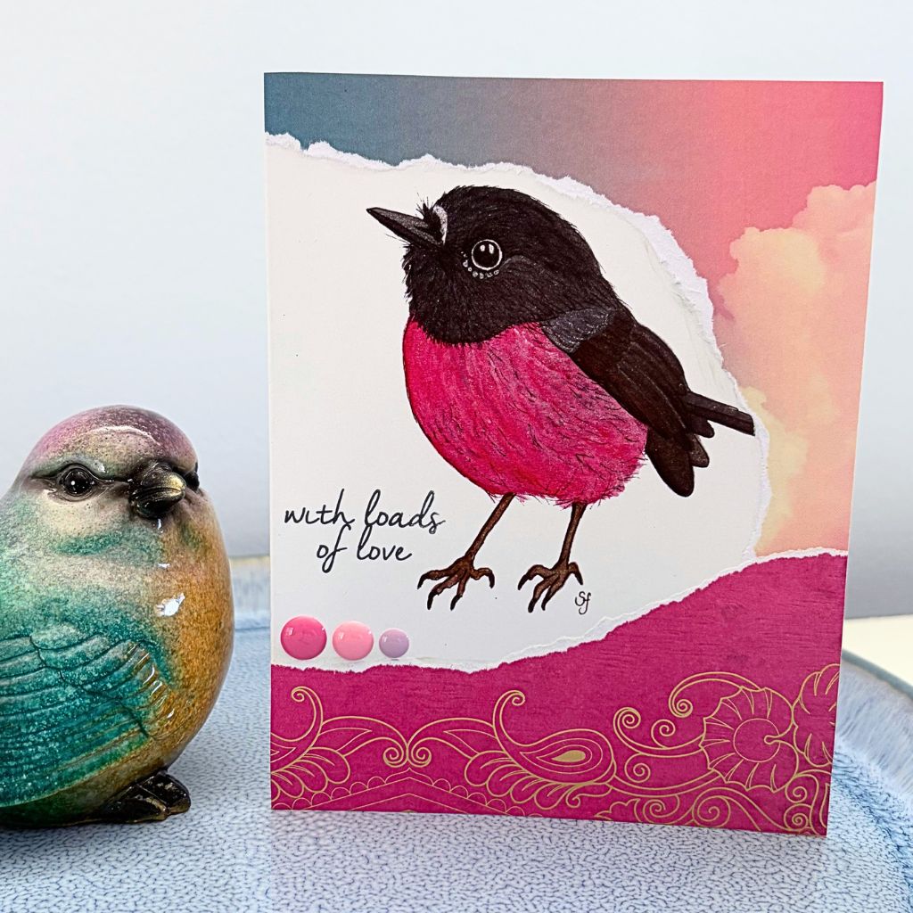 Pink robin "With loads of love" card